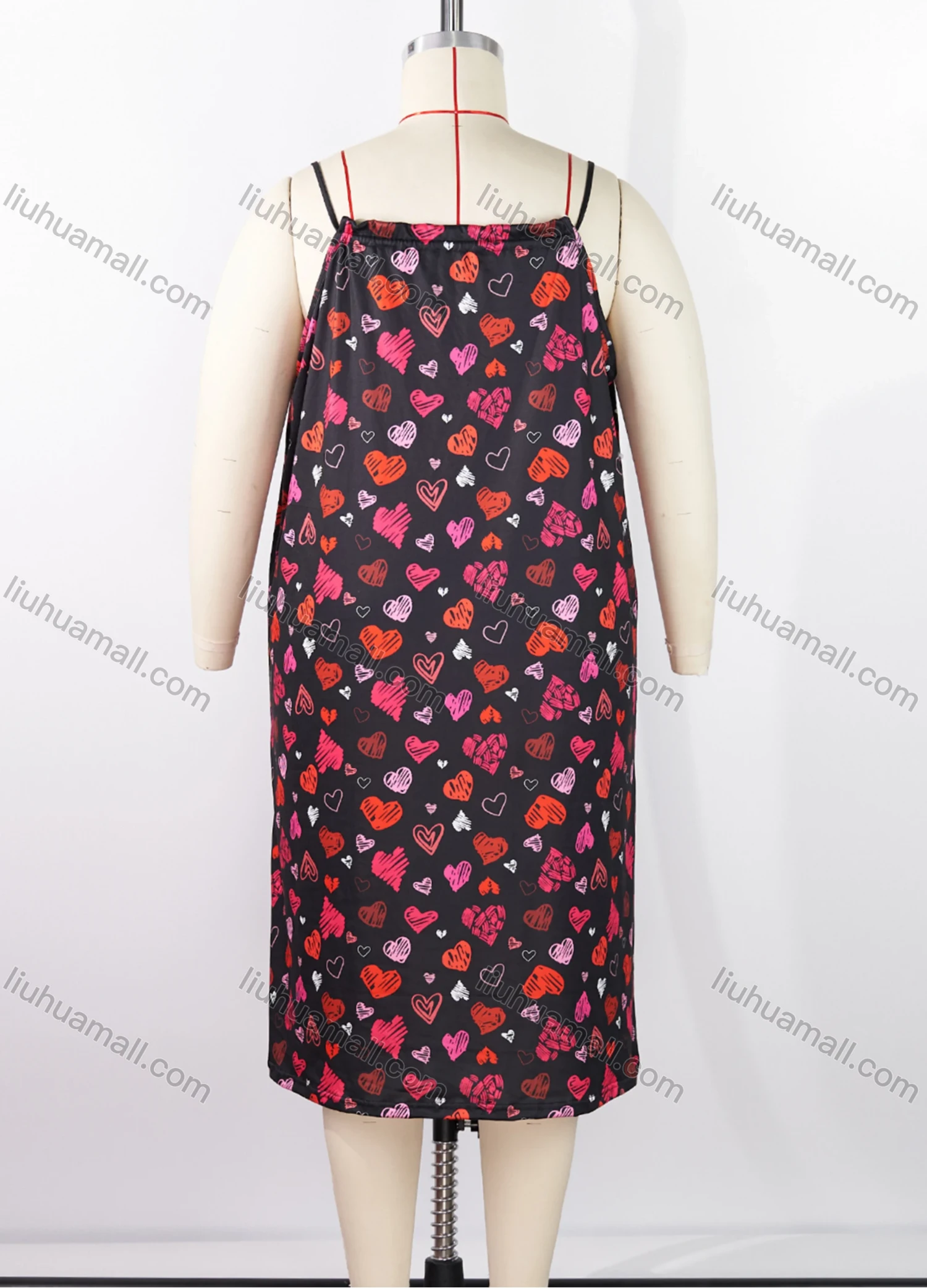 Wholesale Women's Milk Silk Allover Heart Print Drawstring Cami Lounge Midi Nightdress DM1120-03# - Liuhuamall