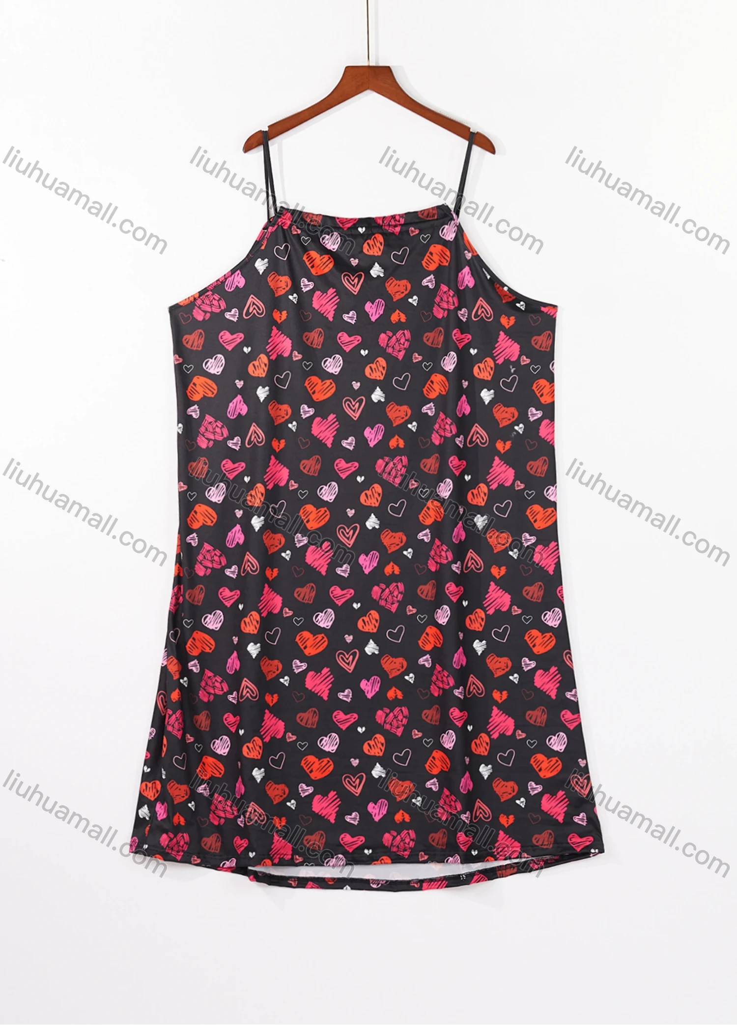 Wholesale Women's Milk Silk Allover Heart Print Drawstring Cami Lounge Midi Nightdress DM1120-03# - Liuhuamall