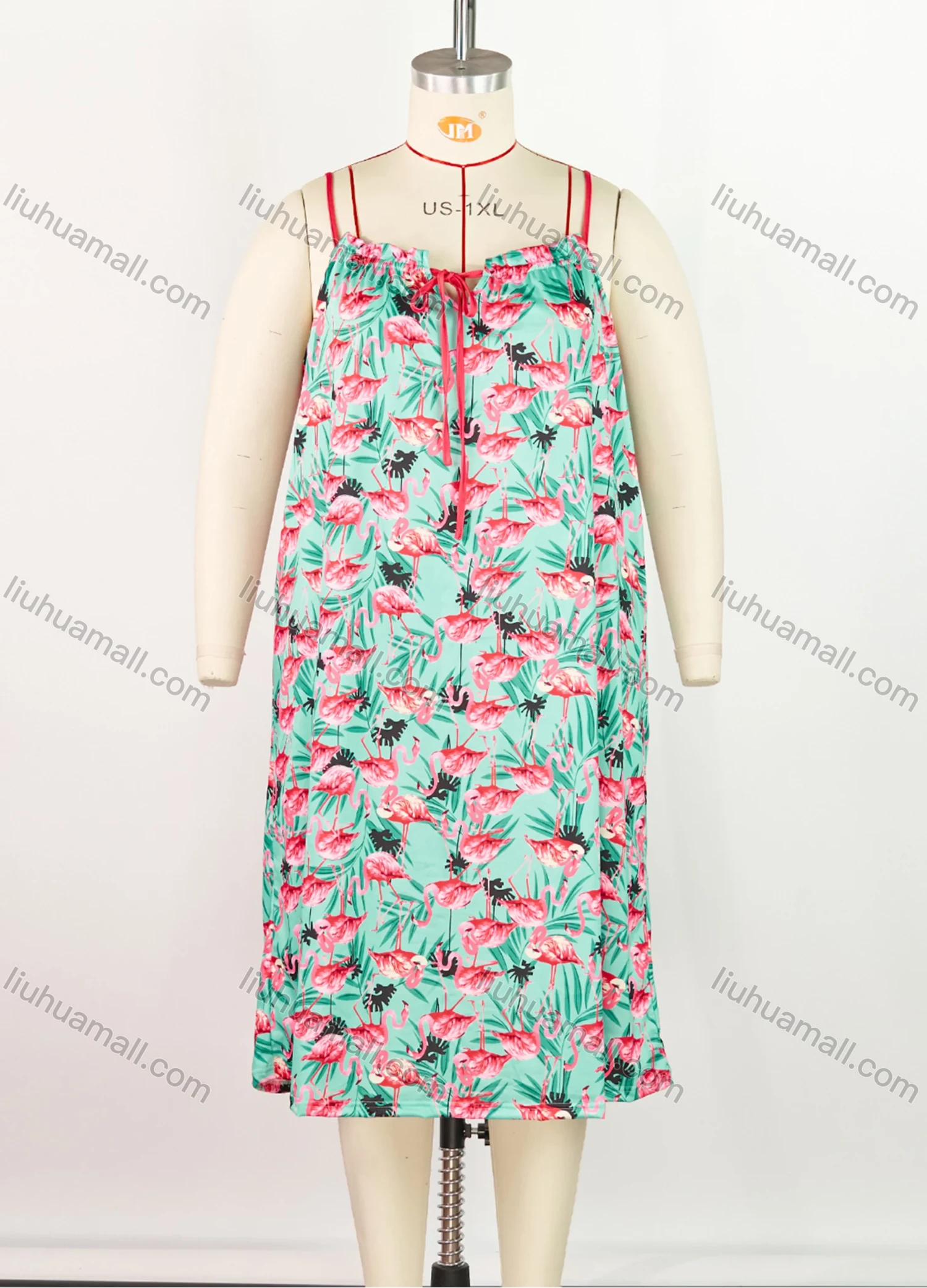 Wholesale Women's Milk Silk Allover Print Drawstring Cami Lounge Midi Nightdress DM1120-01# - Liuhuamall