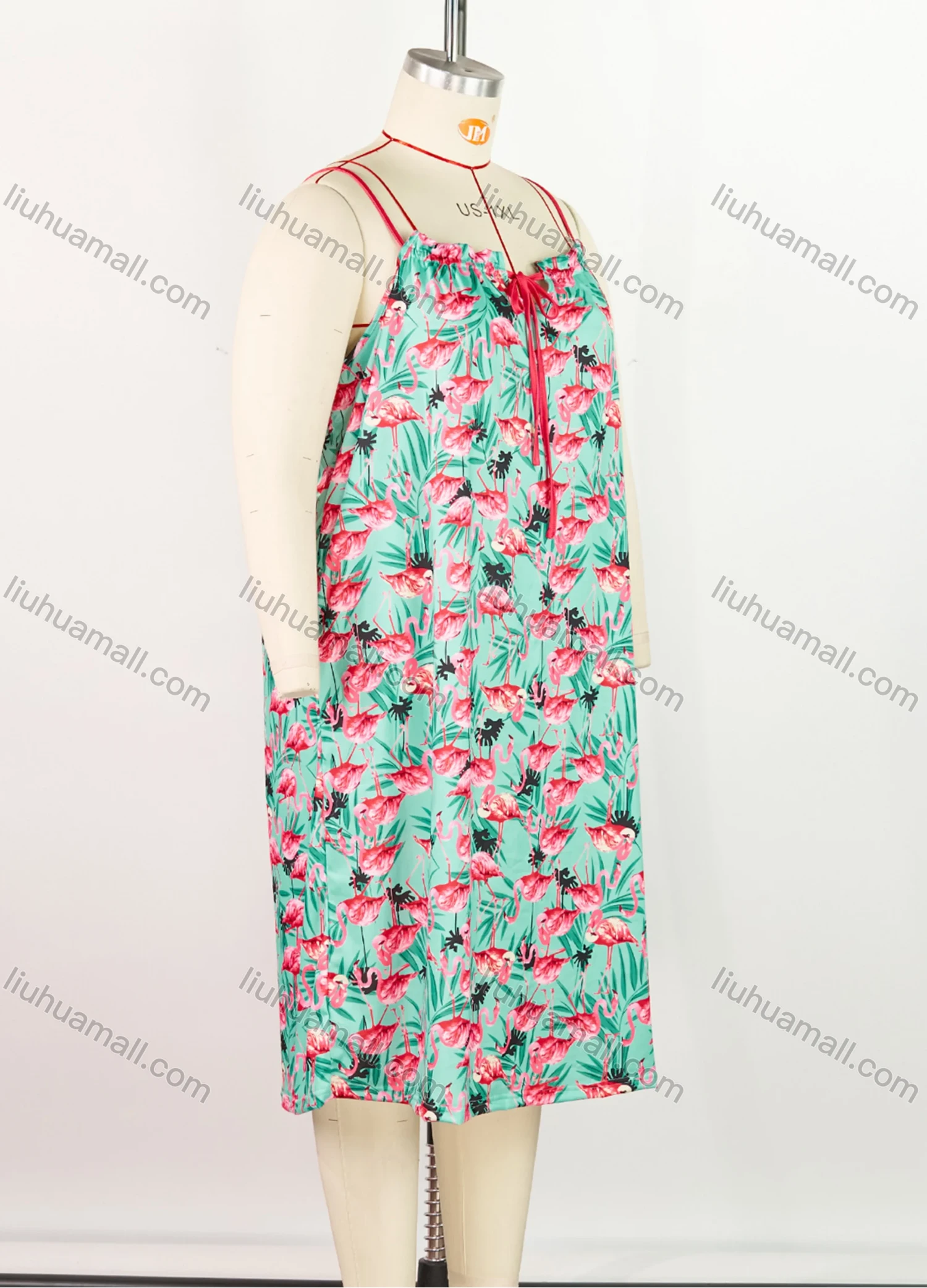 Wholesale Women's Milk Silk Allover Print Drawstring Cami Lounge Midi Nightdress DM1120-01# - Liuhuamall