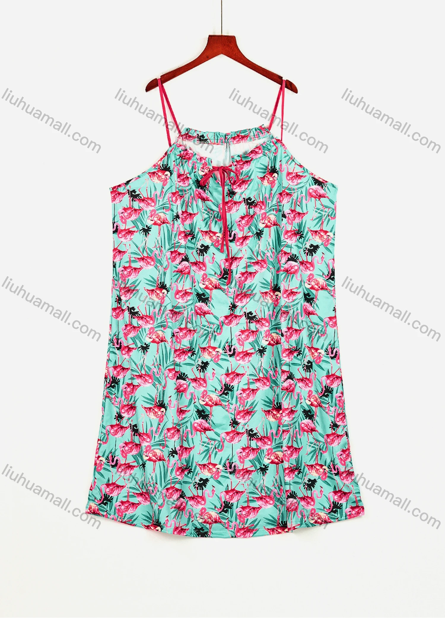 Wholesale Women's Milk Silk Allover Print Drawstring Cami Lounge Midi Nightdress DM1120-01# - Liuhuamall