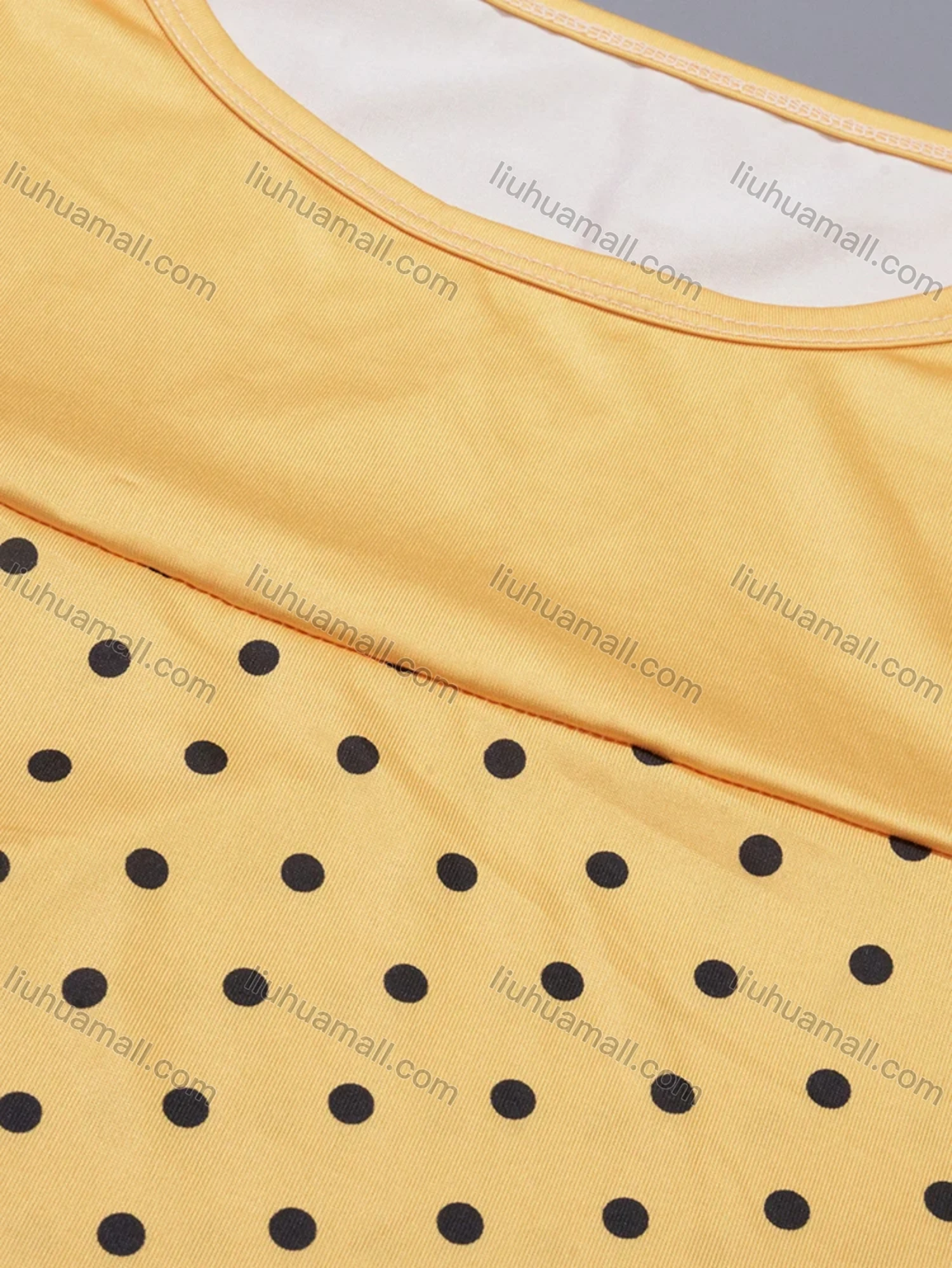 Wholesale Women's Milk Silk Pin Dot Print Splicing Short Sleeve Crew Neck Lounge Midi Nightdress DM1317# - Liuhuamall