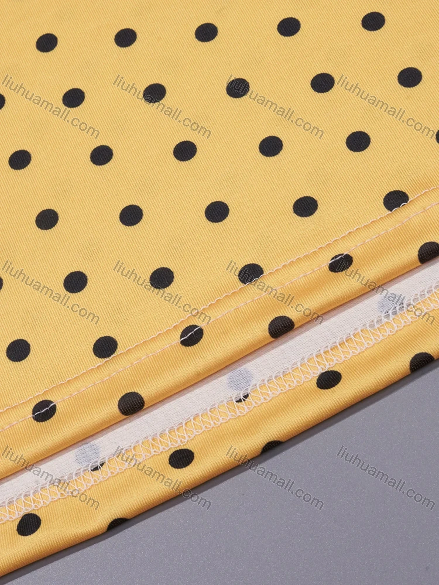 Wholesale Women's Milk Silk Pin Dot Print Splicing Short Sleeve Crew Neck Lounge Midi Nightdress DM1317# - Liuhuamall