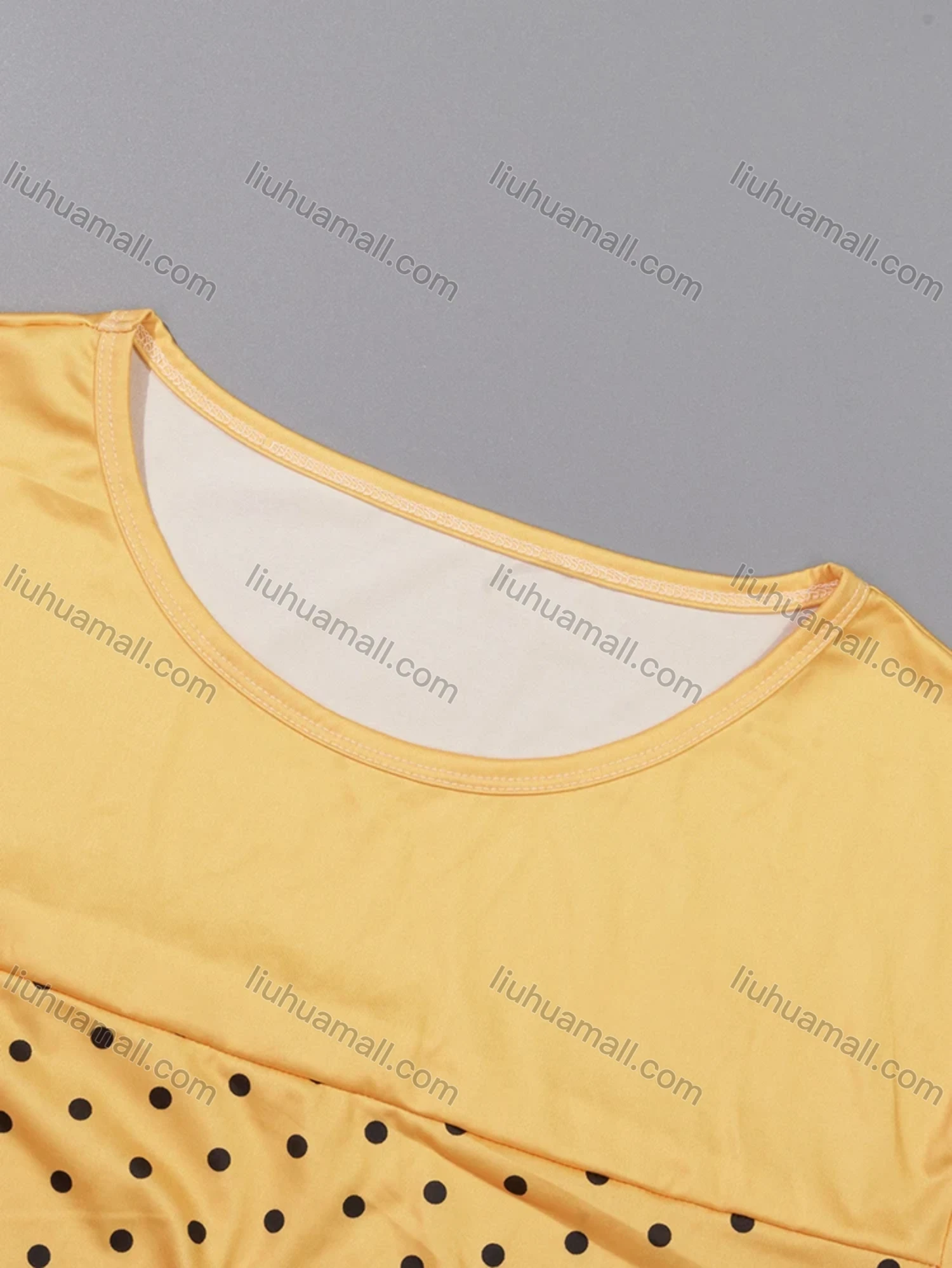 Wholesale Women's Milk Silk Pin Dot Print Splicing Short Sleeve Crew Neck Lounge Midi Nightdress DM1317# - Liuhuamall