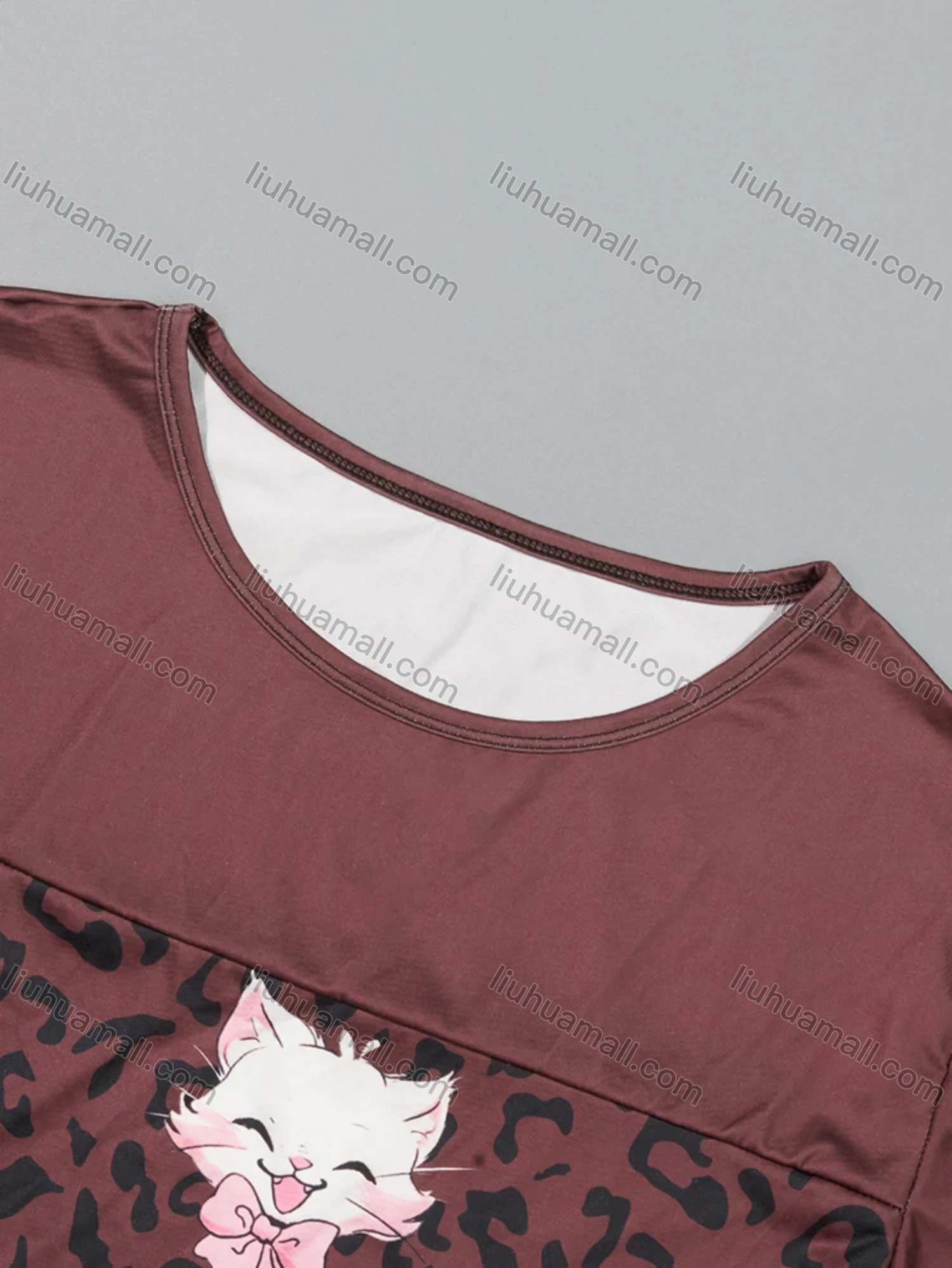 Wholesale Women's Milk Silk Cartoon Leopard Print Short Sleeve Crew Neck Lounge Midi Nightdress DM1317-02# - Liuhuamall