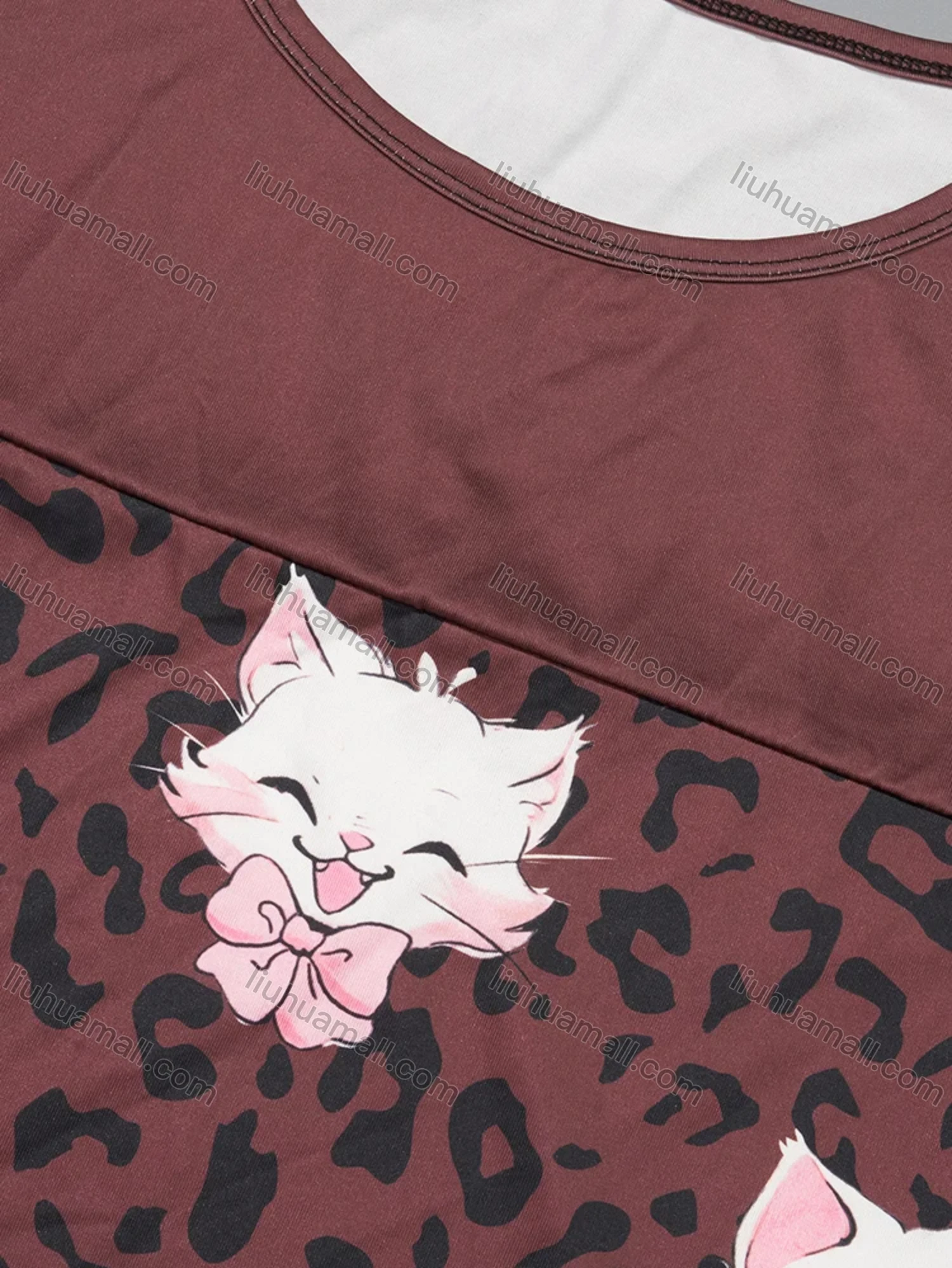 Wholesale Women's Milk Silk Cartoon Leopard Print Short Sleeve Crew Neck Lounge Midi Nightdress DM1317-02# - Liuhuamall