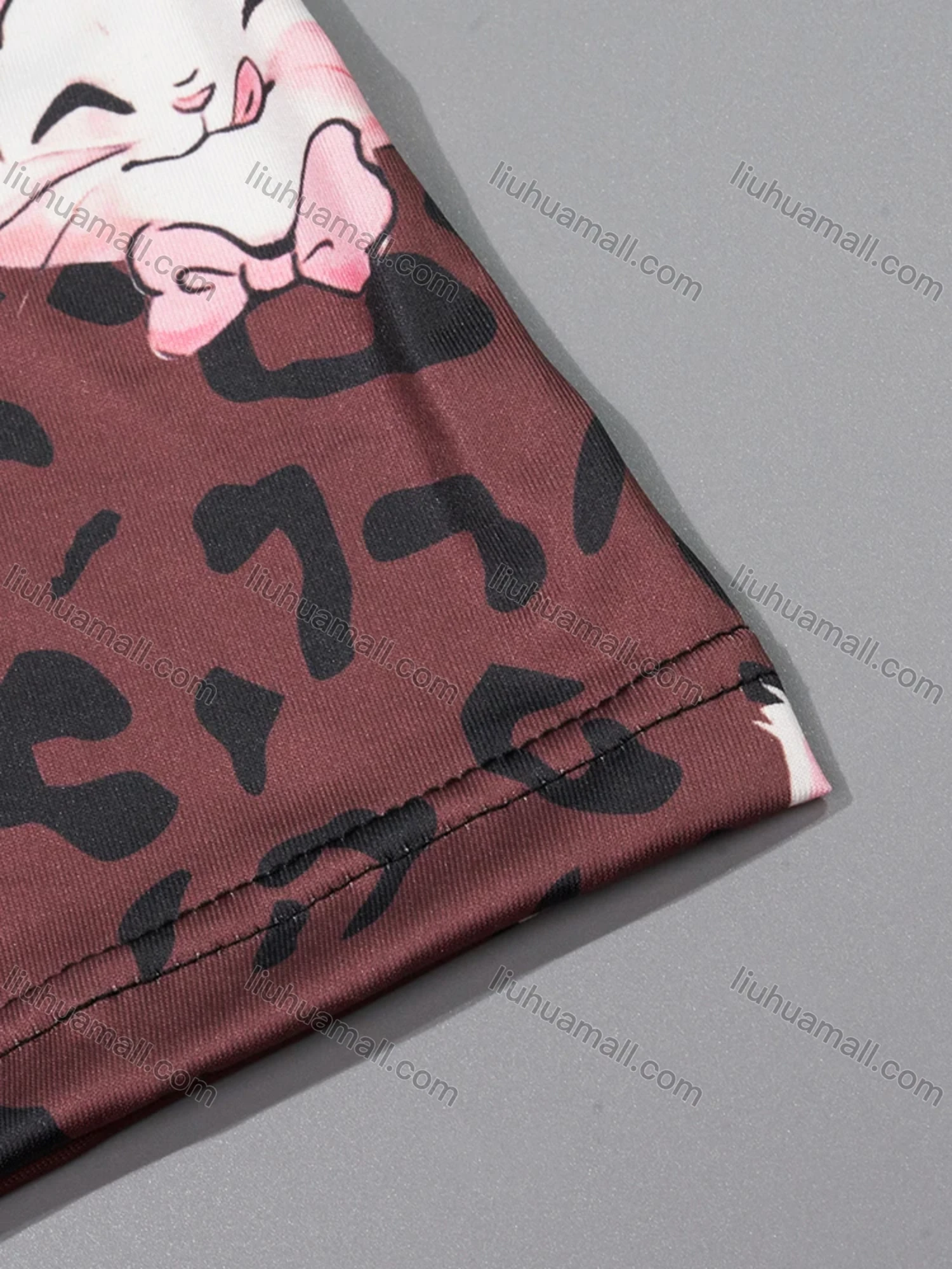 Wholesale Women's Milk Silk Cartoon Leopard Print Short Sleeve Crew Neck Lounge Midi Nightdress DM1317-02# - Liuhuamall