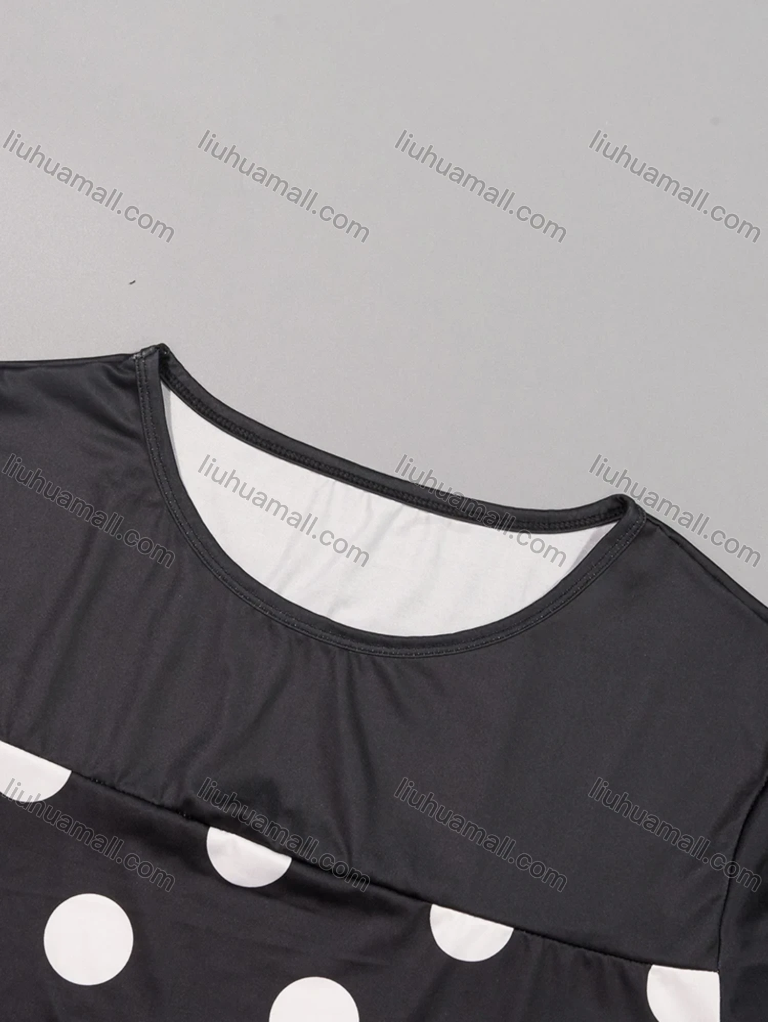 Wholesale Women's Milk Silk Polka Dot Print Short Sleeve Crew Neck Lounge Midi Nightdress DM1317-03# - Liuhuamall