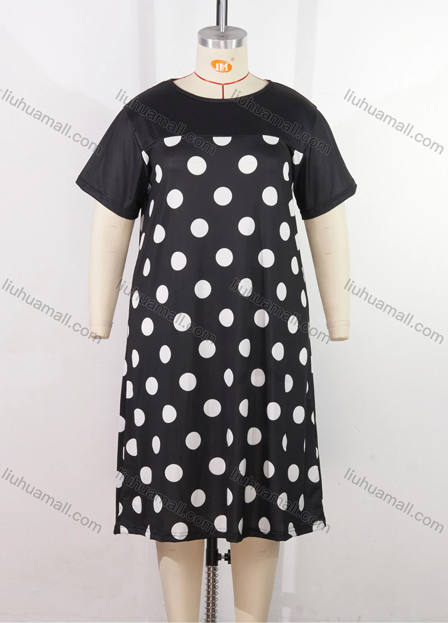 Wholesale Women's Milk Silk Polka Dot Print Short Sleeve Crew Neck Lounge Midi Nightdress DM1317-03# - Liuhuamall