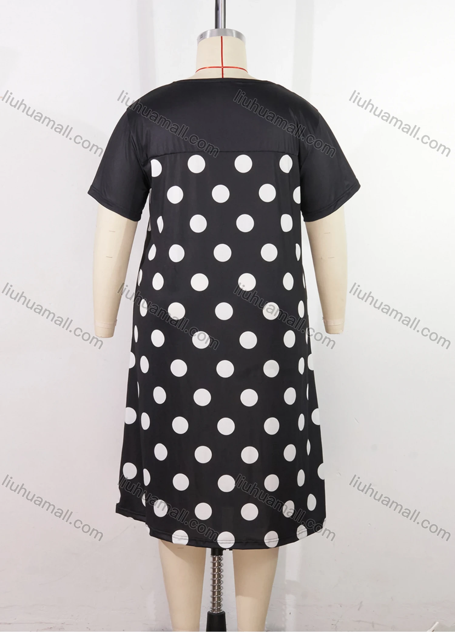 Wholesale Women's Milk Silk Polka Dot Print Short Sleeve Crew Neck Lounge Midi Nightdress DM1317-03# - Liuhuamall