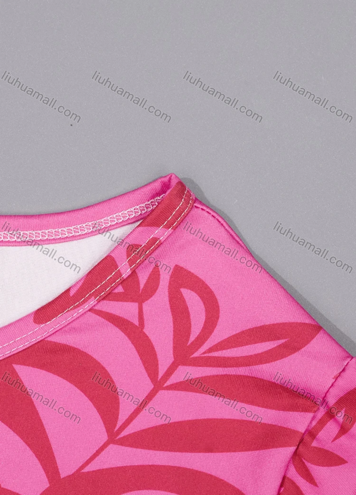 Wholesale Women's Milk Silk Leaf Print Long Sleeve Crew Neck Lounge Midi Nightdress DM1401-02# - Liuhuamall