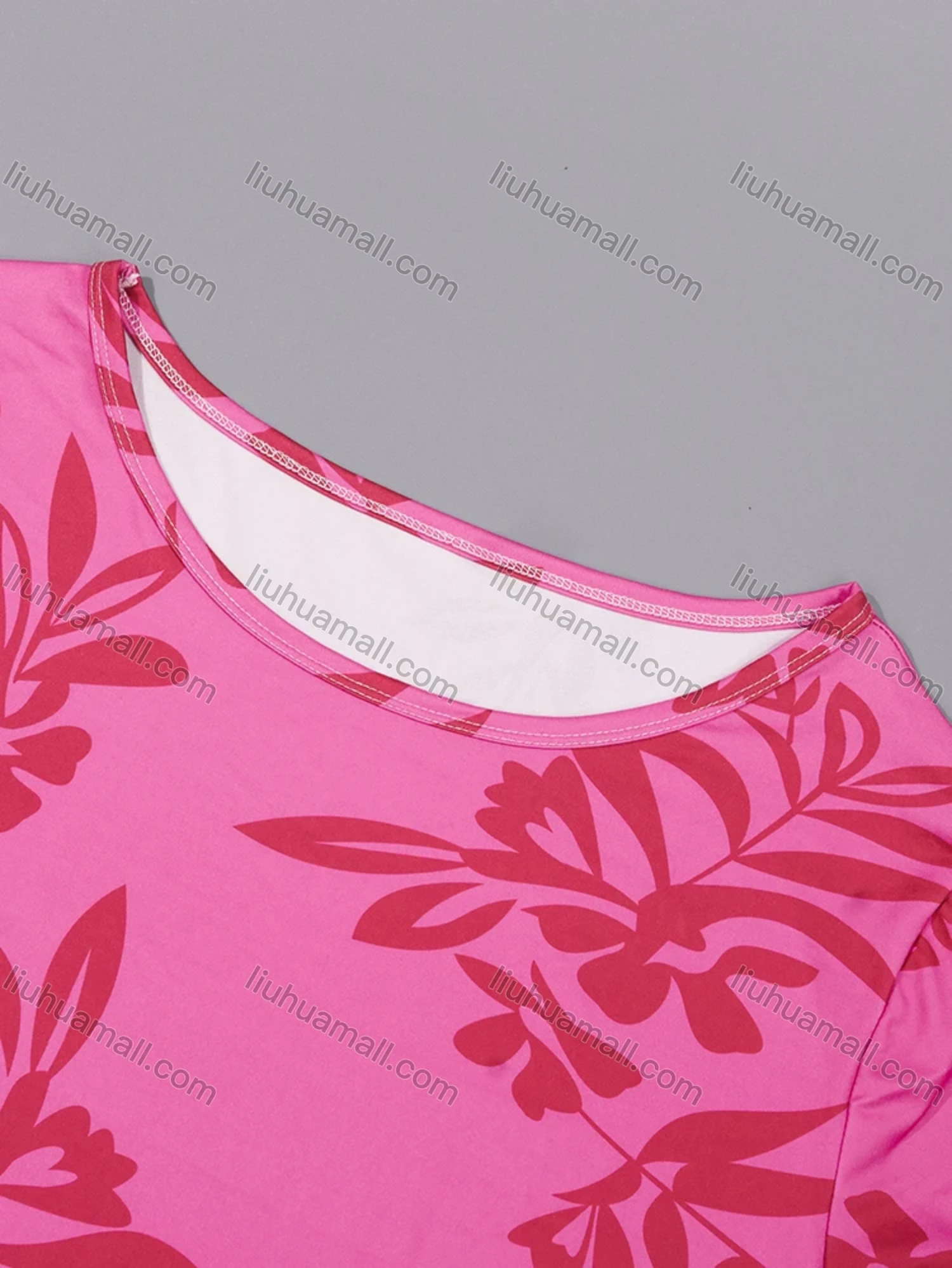 Wholesale Women's Milk Silk Leaf Print Long Sleeve Crew Neck Lounge Midi Nightdress DM1401-02# - Liuhuamall