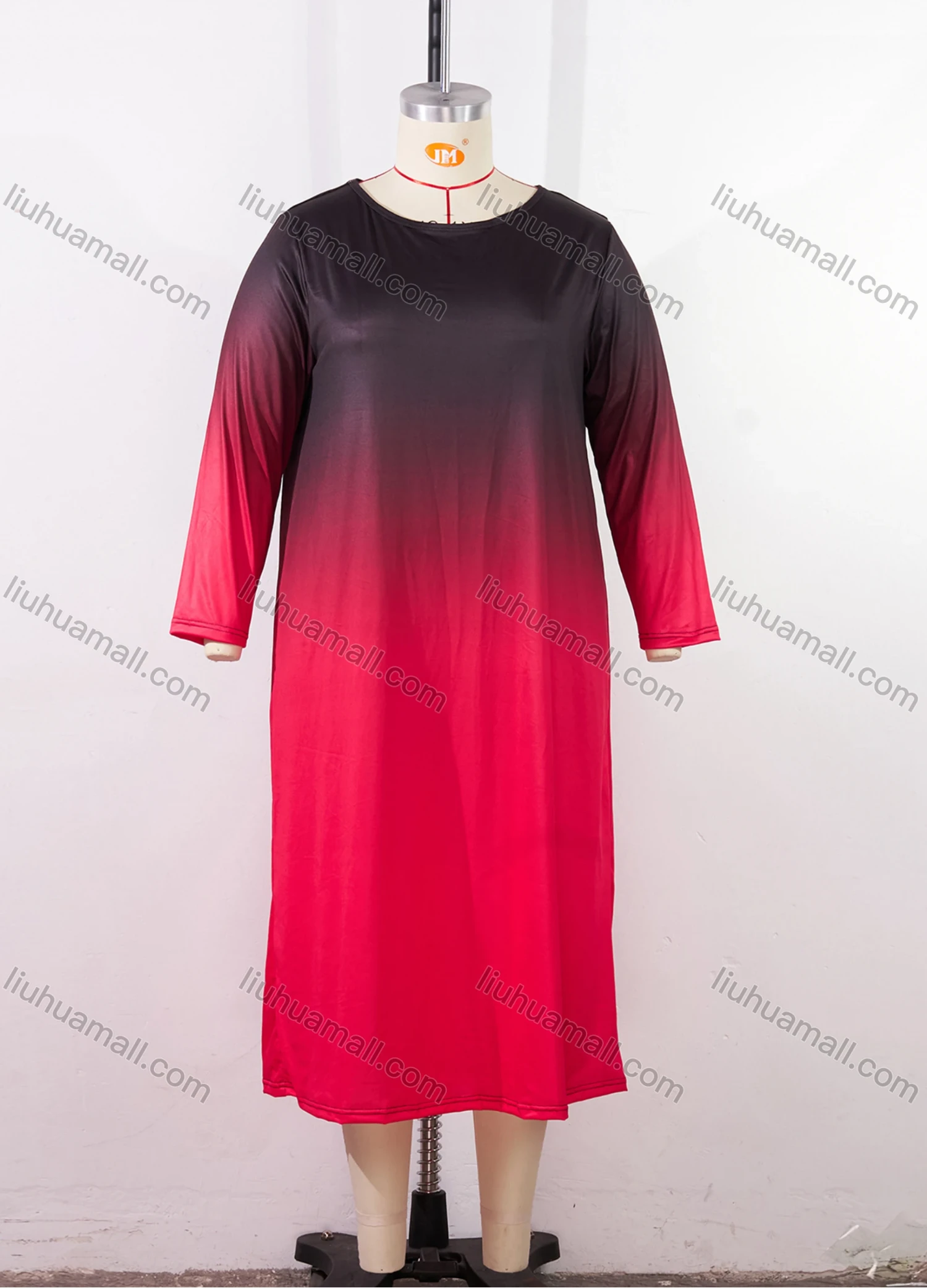 Wholesale Women's Milk Silk Gradient Long Sleeve Crew Neck Lounge Midi Nightdress DM1401-03# - Liuhuamall