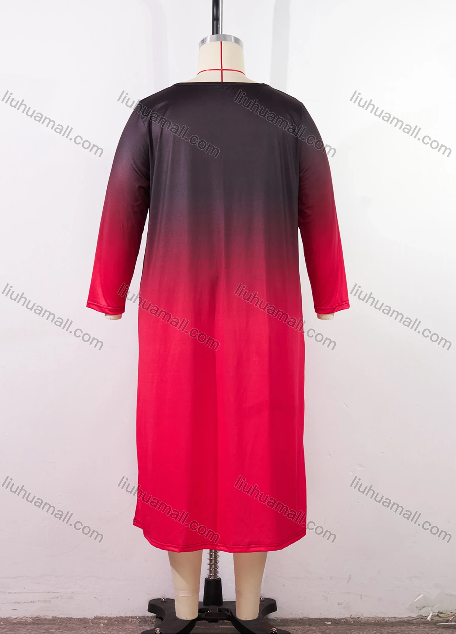 Wholesale Women's Milk Silk Gradient Long Sleeve Crew Neck Lounge Midi Nightdress DM1401-03# - Liuhuamall