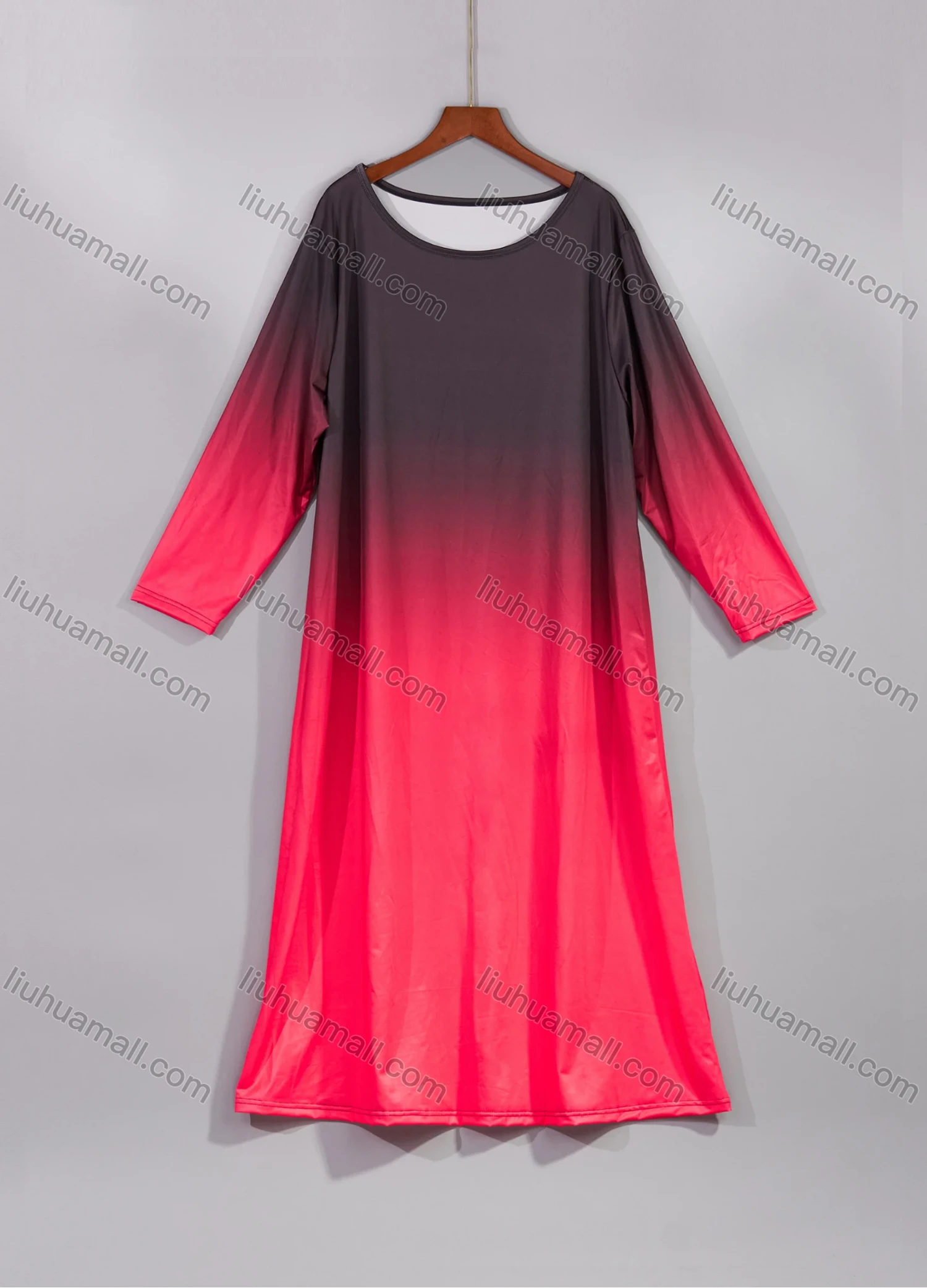 Wholesale Women's Milk Silk Gradient Long Sleeve Crew Neck Lounge Midi Nightdress DM1401-03# - Liuhuamall