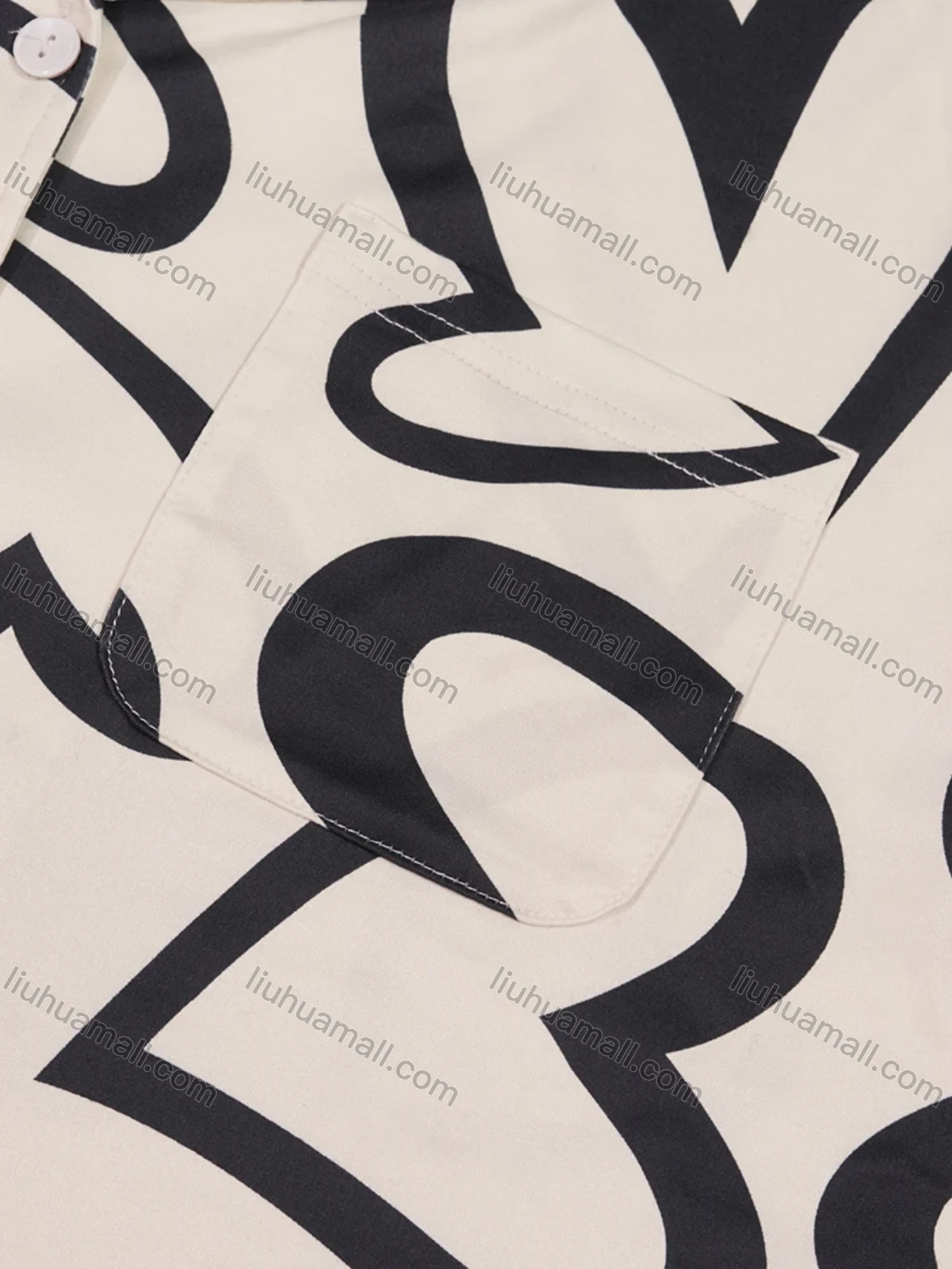 Wholesale Women's Lounge Lapel Milk Silk Heart Print Button Down Pocket Short Sleeve Pajamas 2 Piece Set DM2315-01# - Liuhuamall