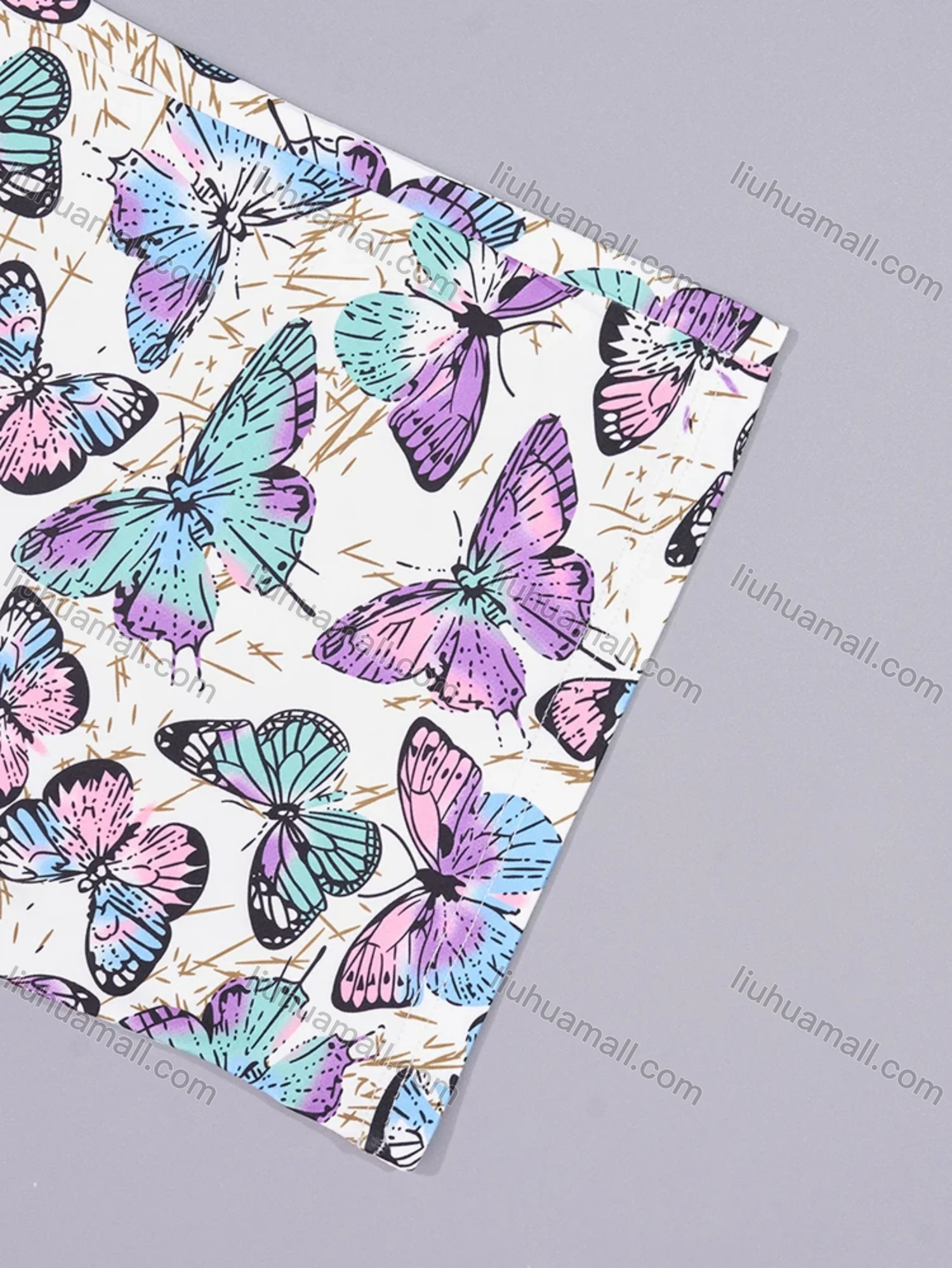 Wholesale Women's Lounge Lapel Milk Silk Butterfly Print Button Down Pocket Short Sleeve Pajamas 2 Piece Set DM2315-02# - Liuhuamall