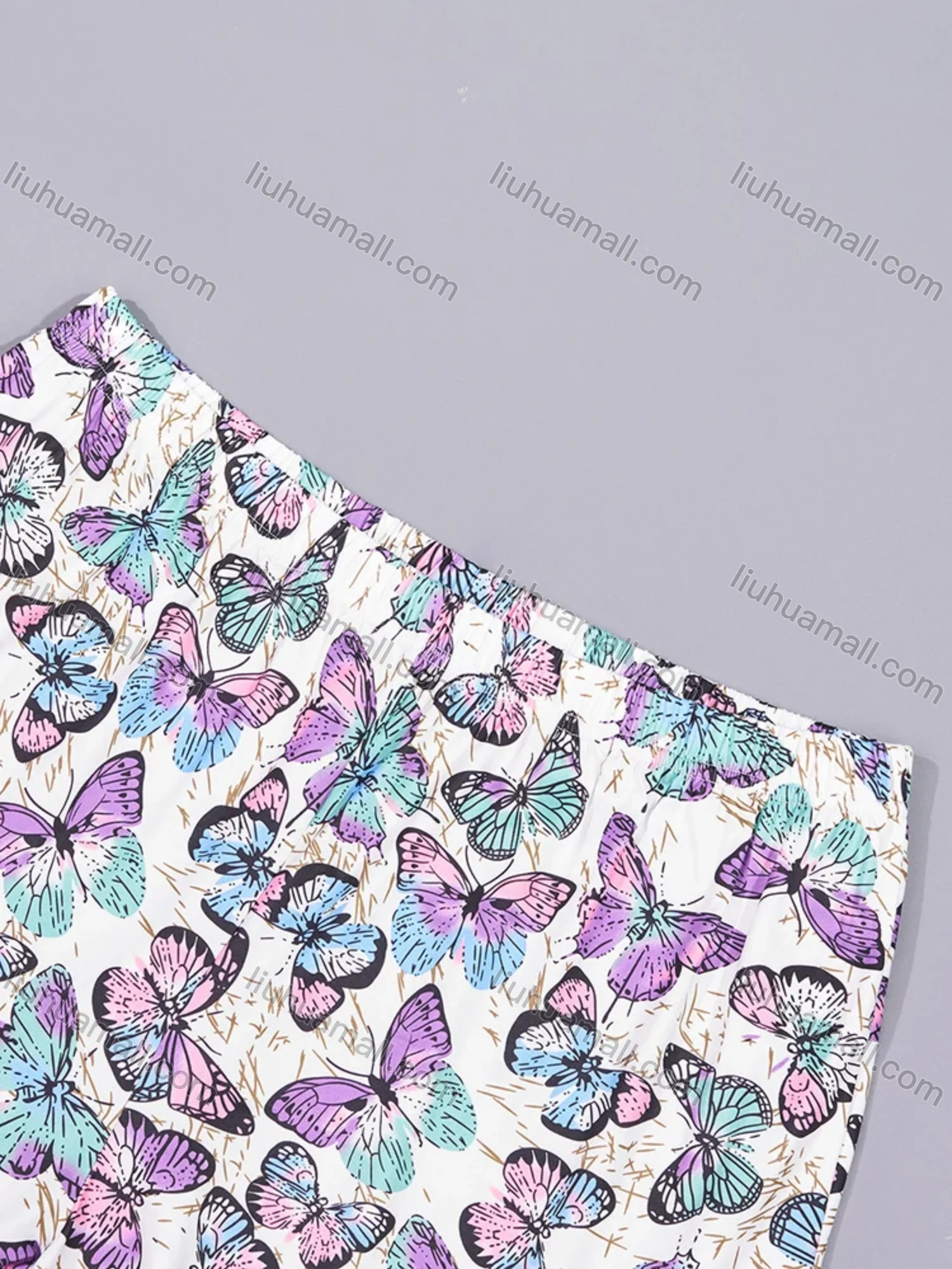 Wholesale Women's Lounge Lapel Milk Silk Butterfly Print Button Down Pocket Short Sleeve Pajamas 2 Piece Set DM2315-02# - Liuhuamall