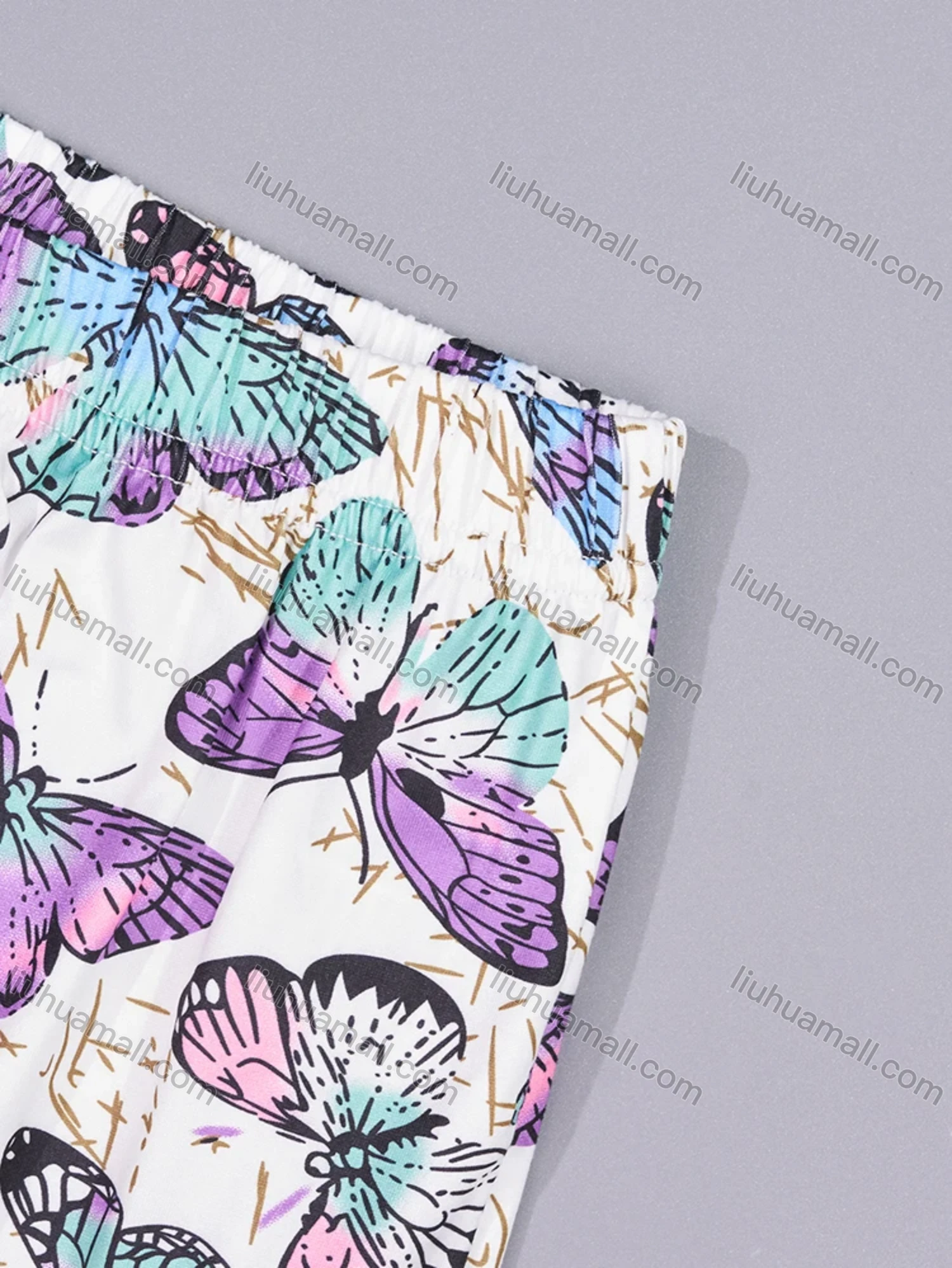 Wholesale Women's Lounge Lapel Milk Silk Butterfly Print Button Down Pocket Short Sleeve Pajamas 2 Piece Set DM2315-02# - Liuhuamall