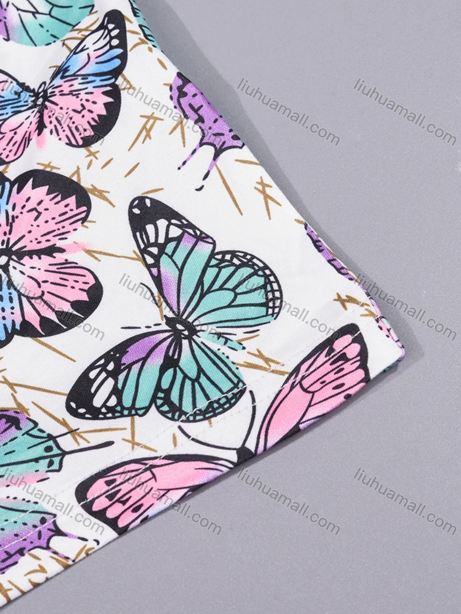 Wholesale Women's Lounge Lapel Milk Silk Butterfly Print Button Down Pocket Short Sleeve Pajamas 2 Piece Set DM2315-02# - Liuhuamall