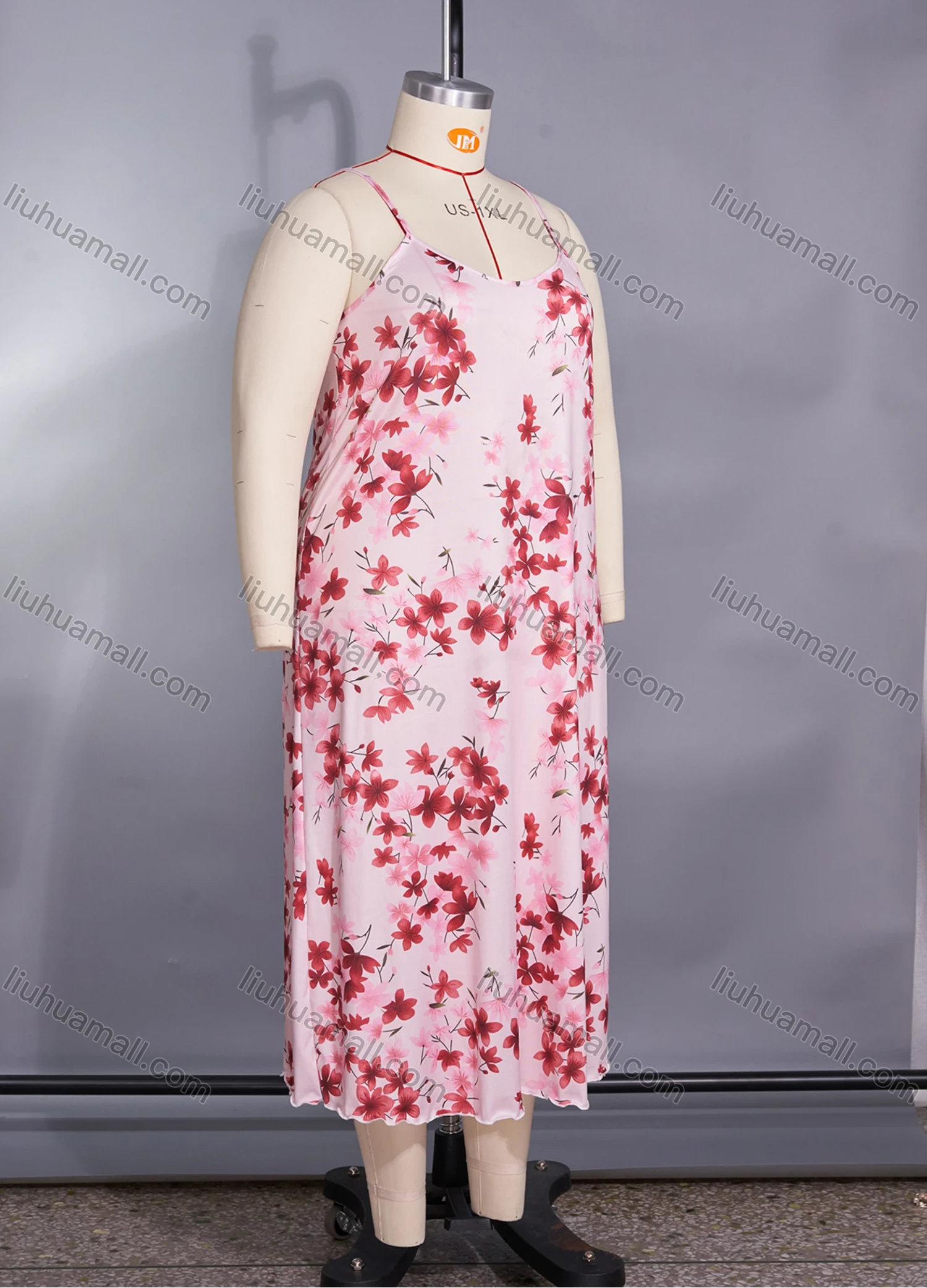 Wholesale Women's Comfy Milk Silk Floral Print Lettuce Trim Cami Lounge Midi Nightdress DM1105-01# - Liuhuamall