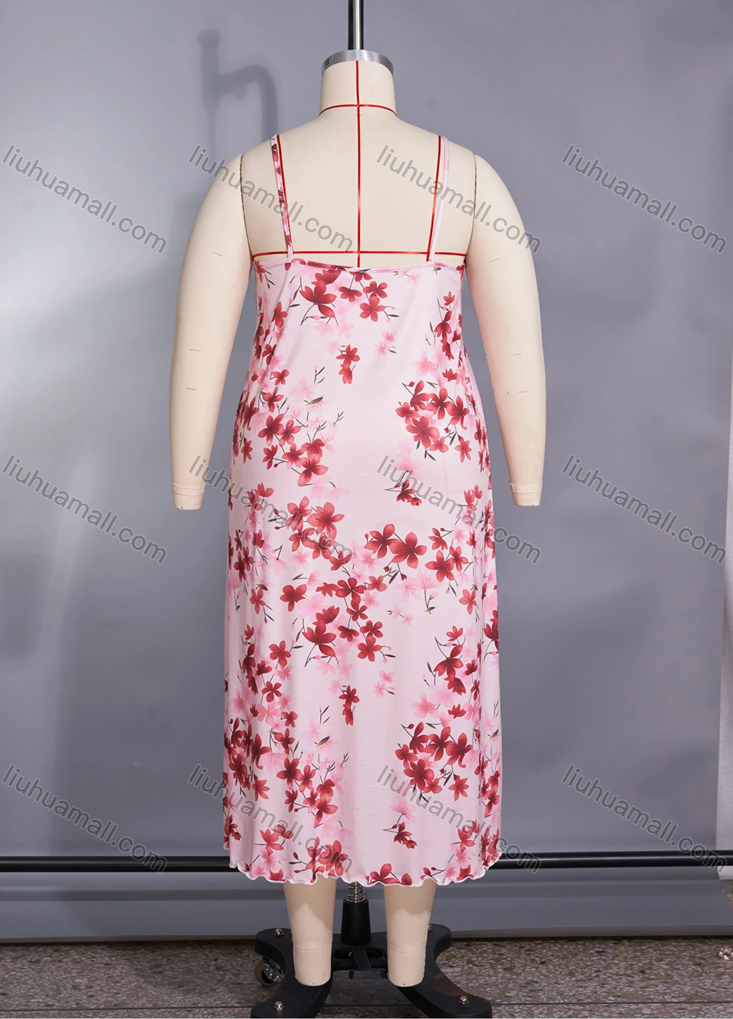 Wholesale Women's Comfy Milk Silk Floral Print Lettuce Trim Cami Lounge Midi Nightdress DM1105-01# - Liuhuamall