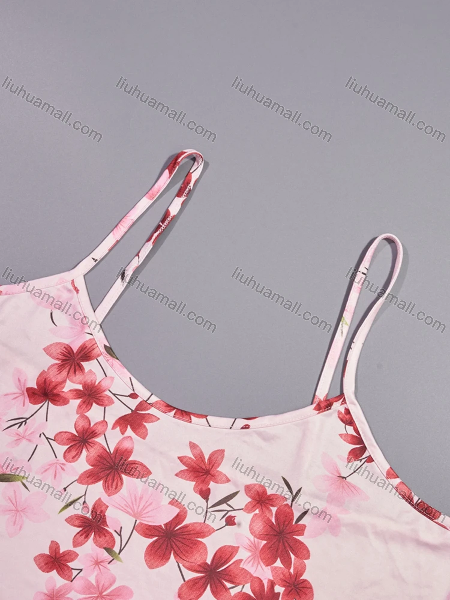 Wholesale Women's Comfy Milk Silk Floral Print Lettuce Trim Cami Lounge Midi Nightdress DM1105-01# - Liuhuamall