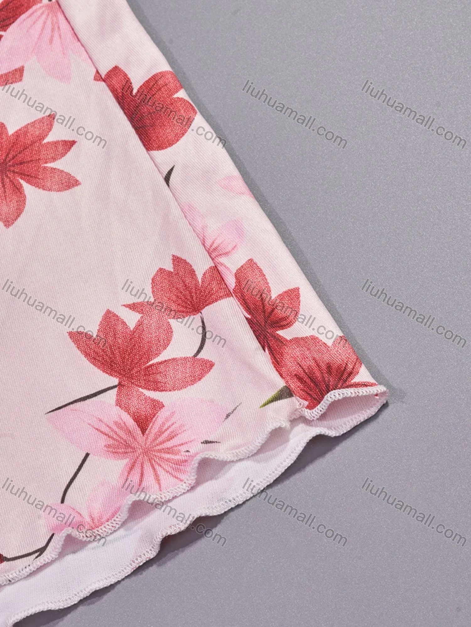 Wholesale Women's Comfy Milk Silk Floral Print Lettuce Trim Cami Lounge Midi Nightdress DM1105-01# - Liuhuamall