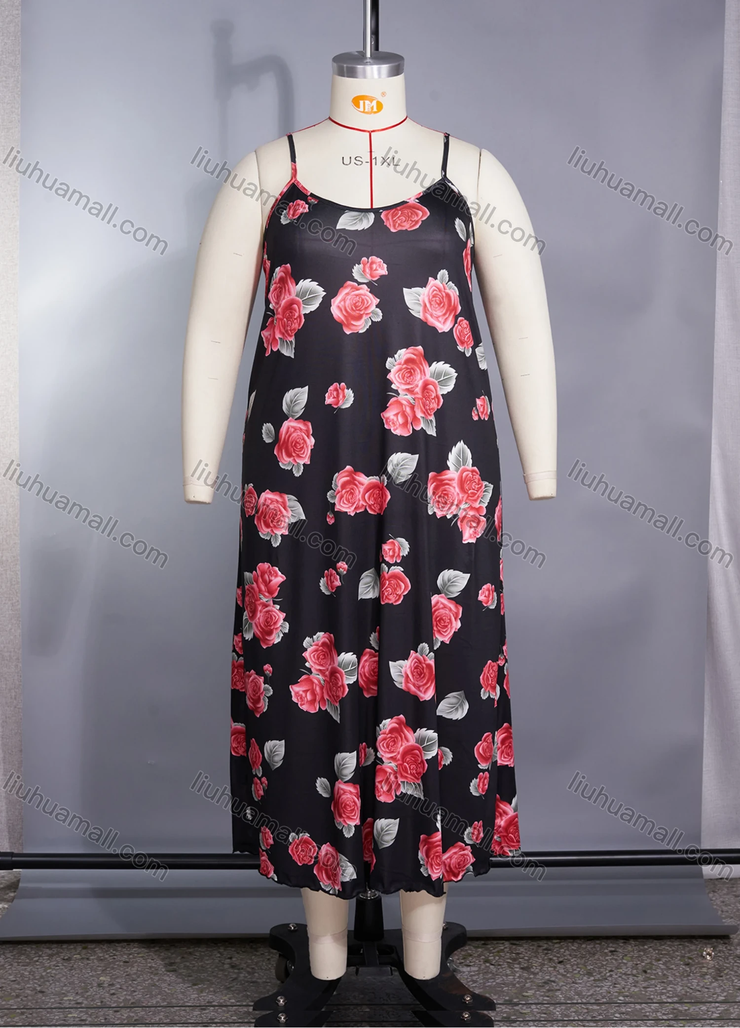 Wholesale Women's Comfy Milk Silk Floral Print Lettuce Trim Cami Lounge Midi Nightdress DM1105-02# - Liuhuamall