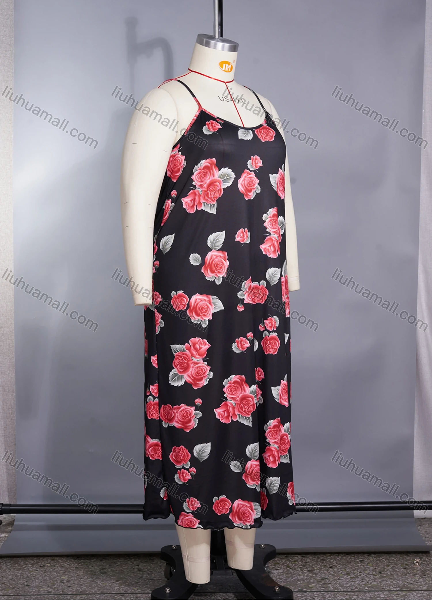 Wholesale Women's Comfy Milk Silk Floral Print Lettuce Trim Cami Lounge Midi Nightdress DM1105-02# - Liuhuamall