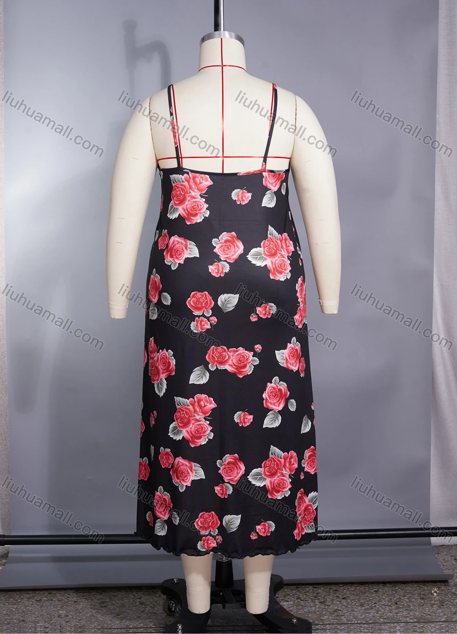 Wholesale Women's Comfy Milk Silk Floral Print Lettuce Trim Cami Lounge Midi Nightdress DM1105-02# - Liuhuamall