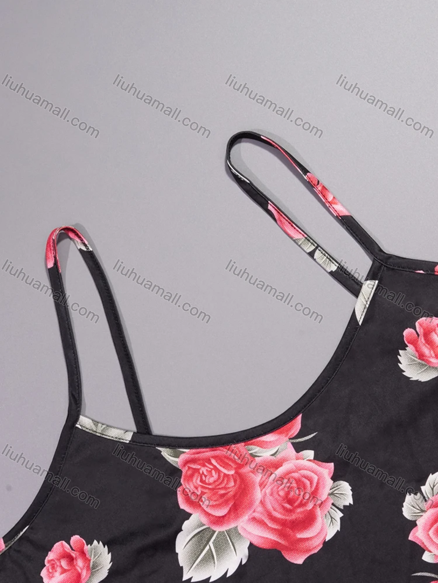 Wholesale Women's Comfy Milk Silk Floral Print Lettuce Trim Cami Lounge Midi Nightdress DM1105-02# - Liuhuamall