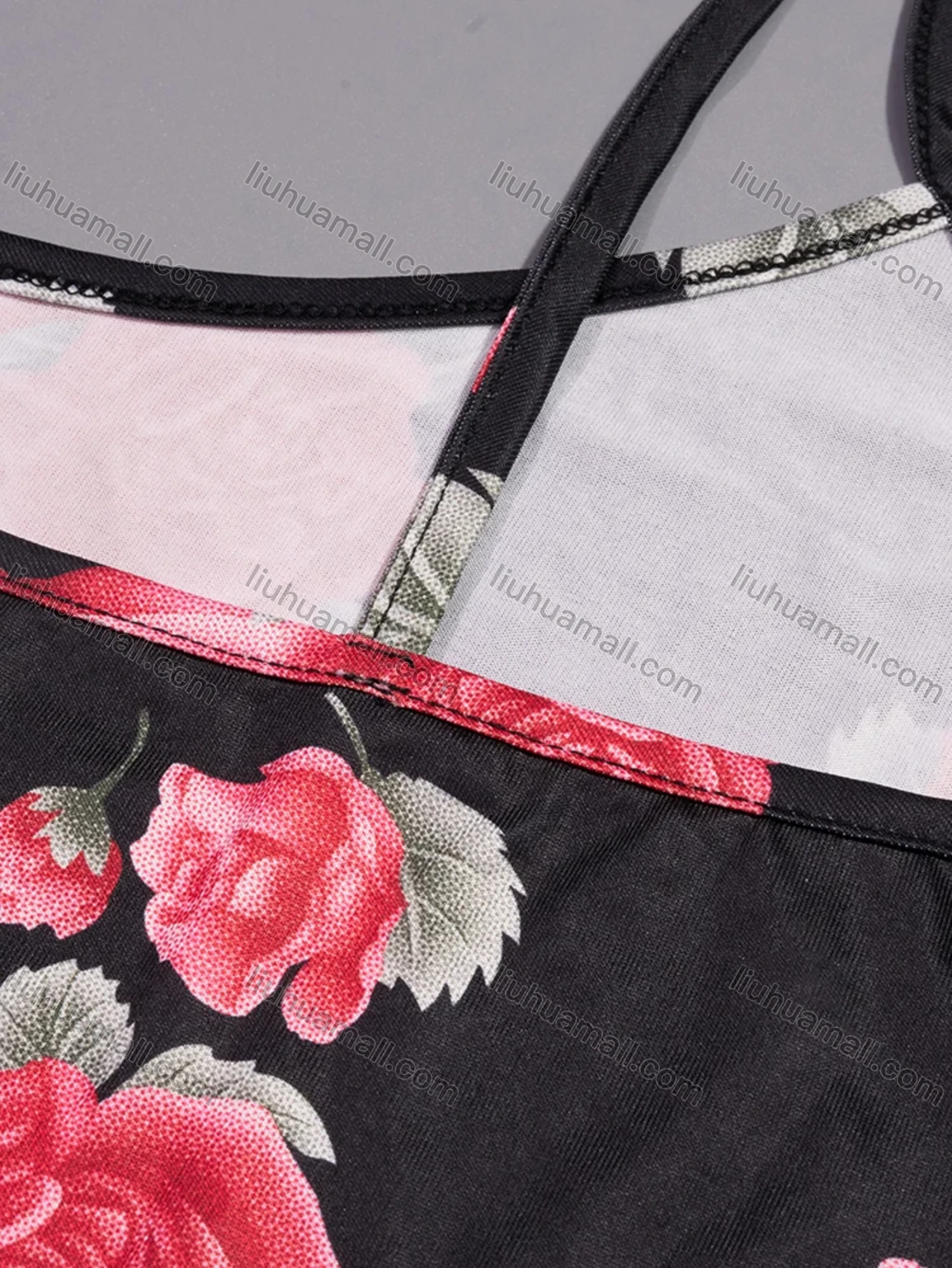 Wholesale Women's Comfy Milk Silk Floral Print Lettuce Trim Cami Lounge Midi Nightdress DM1105-02# - Liuhuamall