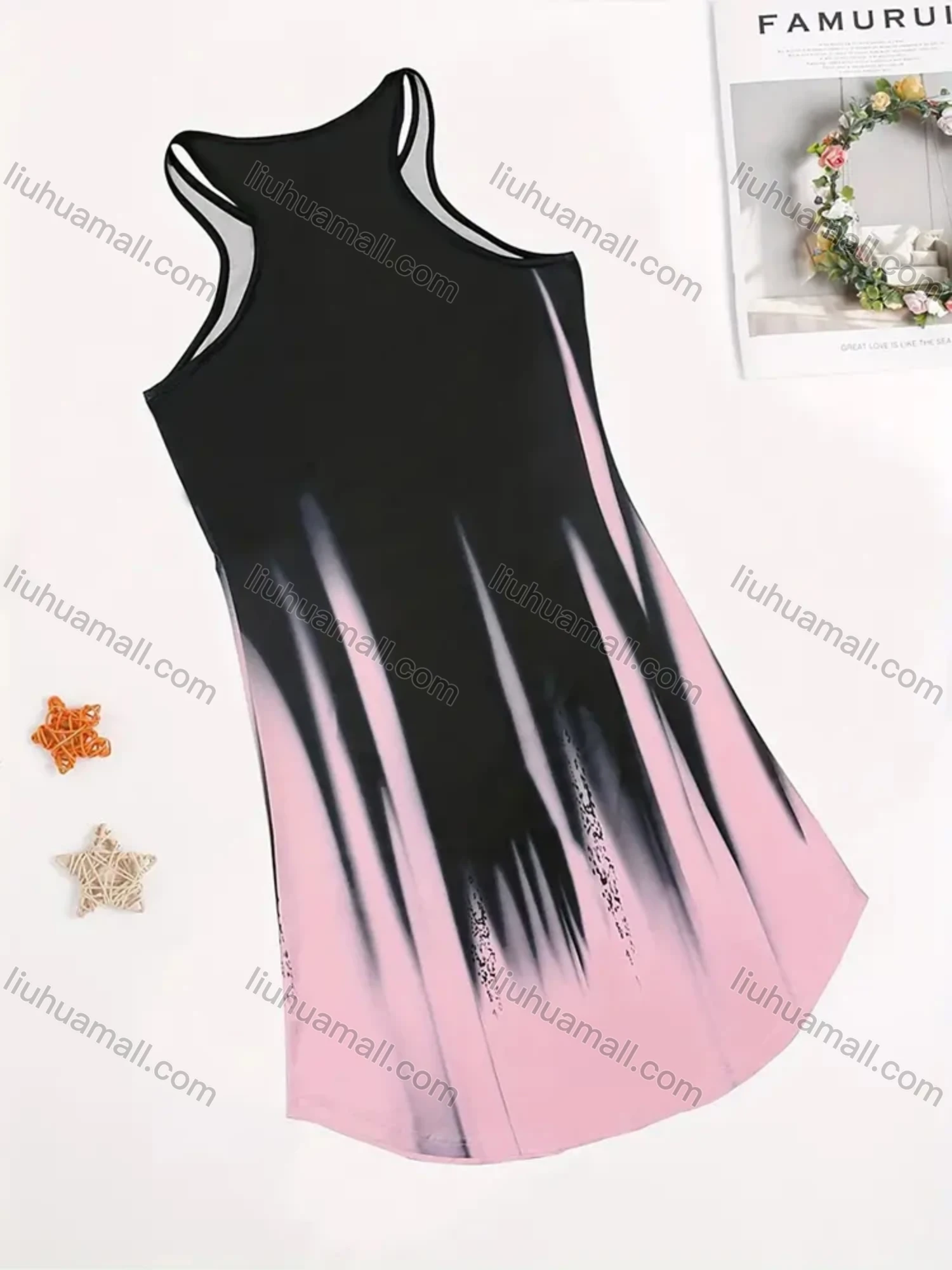 Wholesale Women's Milk Silk Butterfly Heart Gradient Crew Neck Curved Hem Lounge Tank Short Nightgown DM1205-02# - Liuhuamall