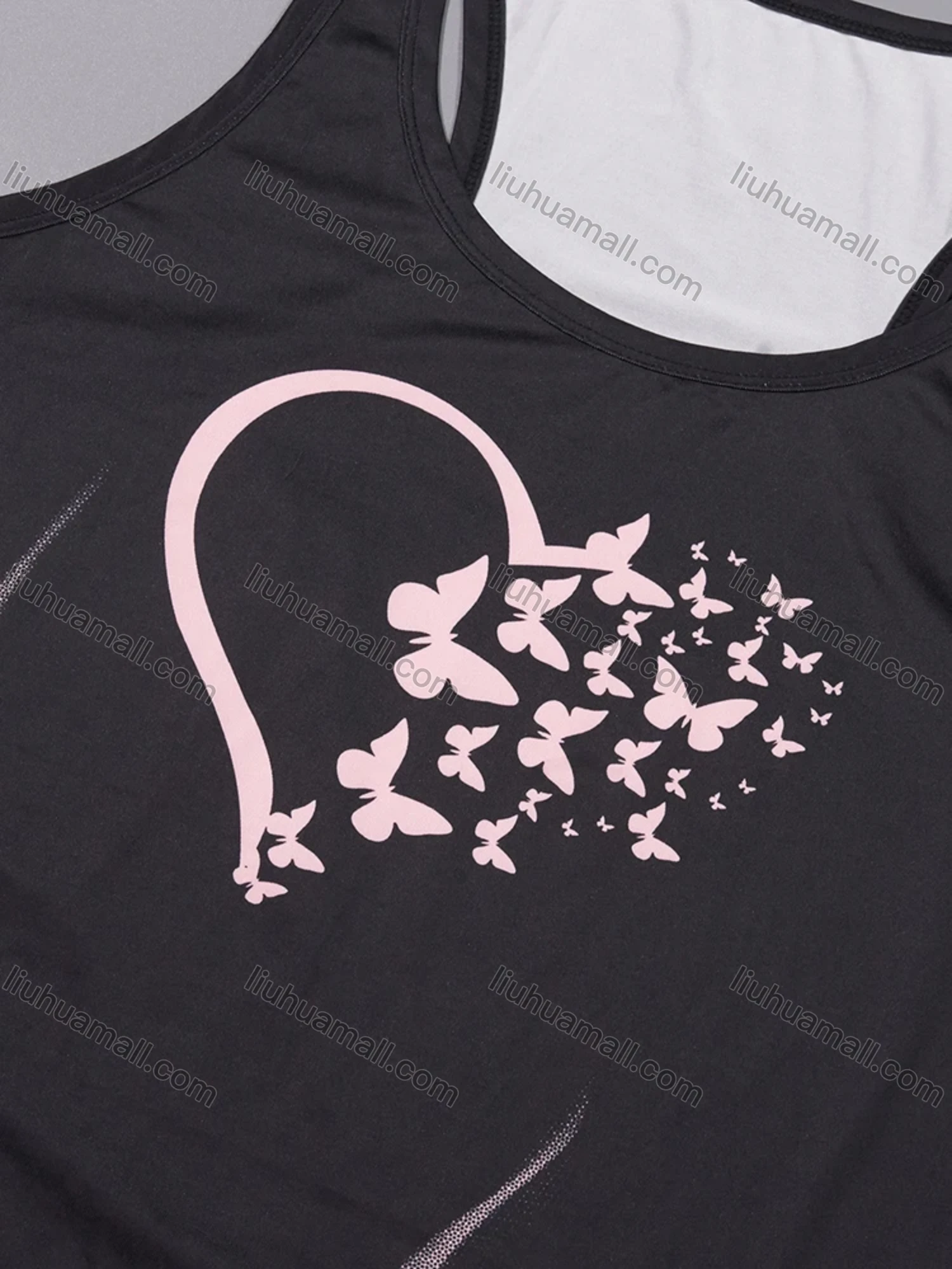 Wholesale Women's Milk Silk Butterfly Heart Gradient Crew Neck Curved Hem Lounge Tank Short Nightgown DM1205-02# - Liuhuamall