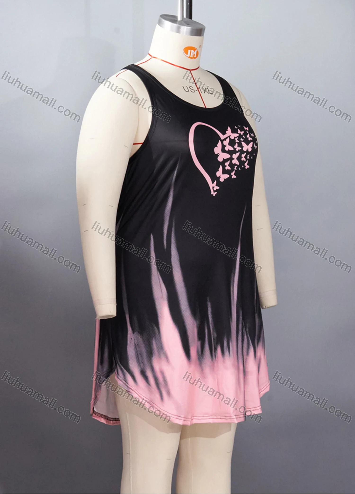 Wholesale Women's Milk Silk Butterfly Heart Gradient Crew Neck Curved Hem Lounge Tank Short Nightgown DM1205-02# - Liuhuamall