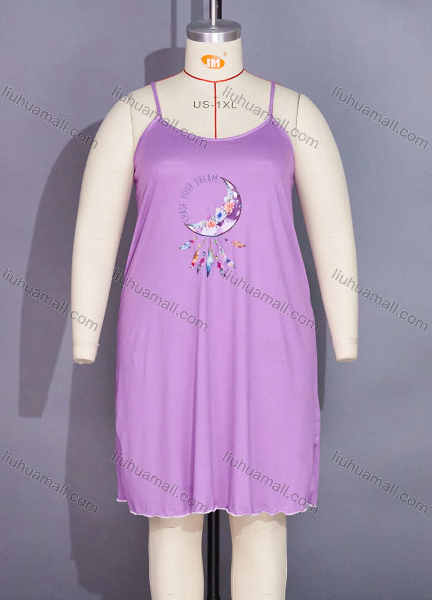 Wholesale Women's Comfy Milk Silk Graphic Letter Print Lettuce Trim Cami Lounge Short Nightdress DM1102-04# - Liuhuamall