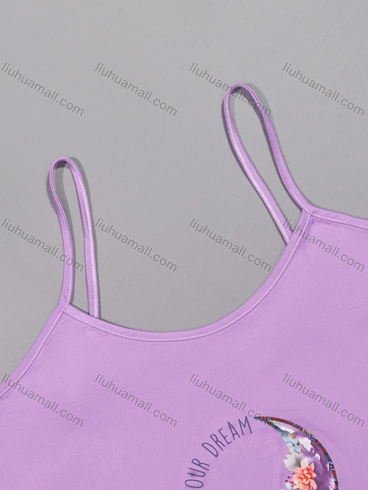 Wholesale Women's Comfy Milk Silk Graphic Letter Print Lettuce Trim Cami Lounge Short Nightdress DM1102-04# - Liuhuamall