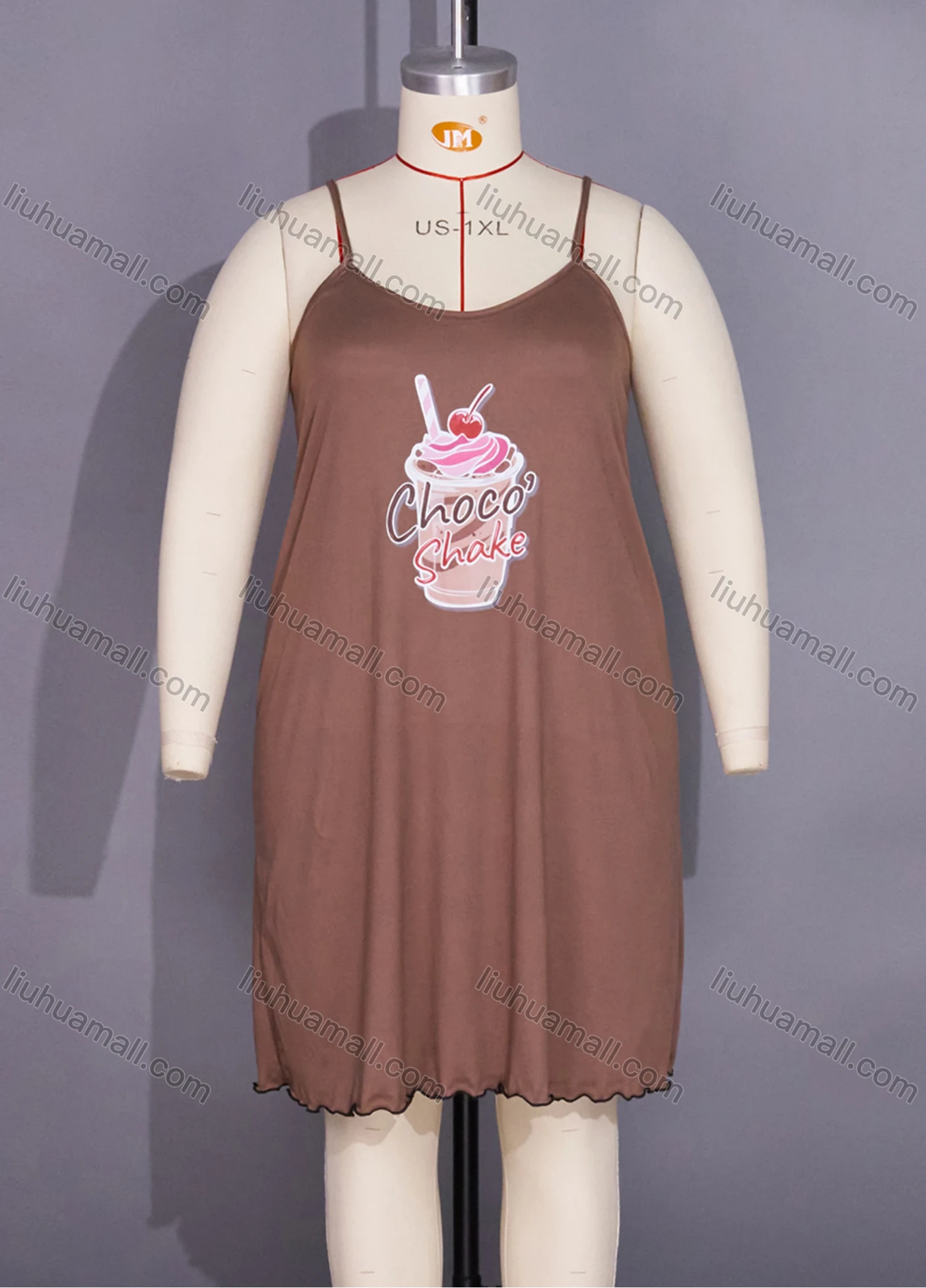 Wholesale Women's Comfy Milk Silk Graphic Letter Print Lettuce Trim Cami Lounge Short Nightdress DM1102-05# - Liuhuamall