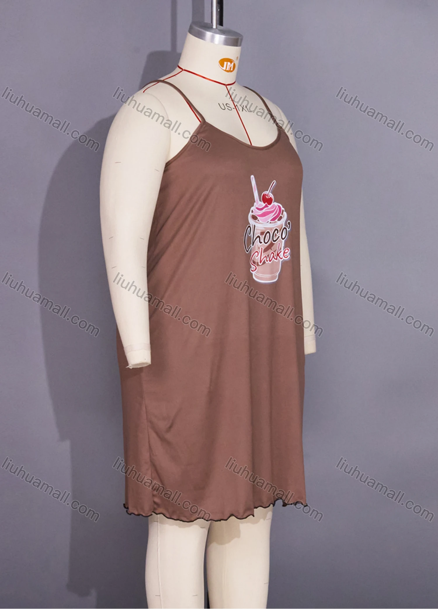 Wholesale Women's Comfy Milk Silk Graphic Letter Print Lettuce Trim Cami Lounge Short Nightdress DM1102-05# - Liuhuamall