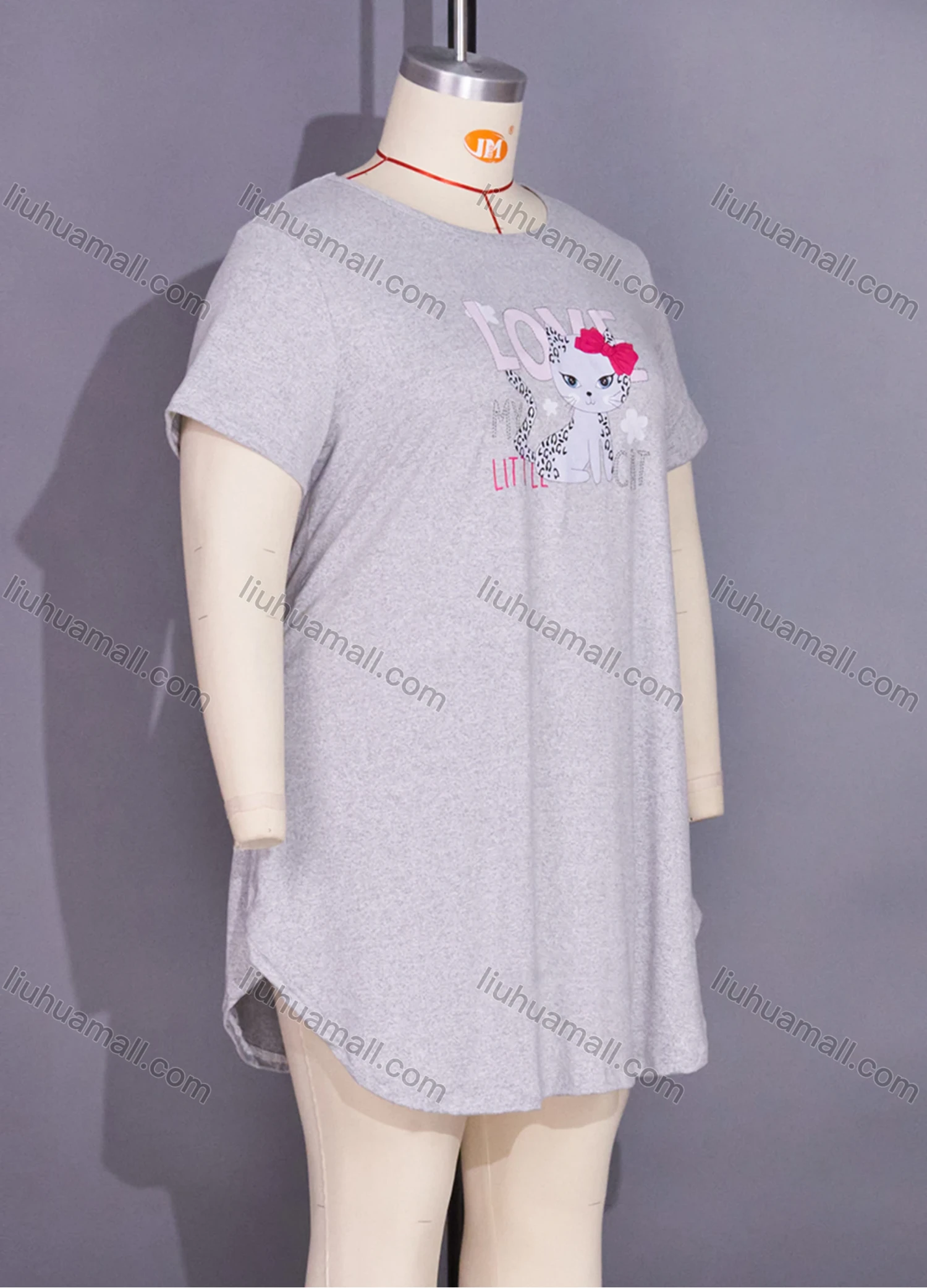 Wholesale Women's Milk Silk Cartoon Letter Print Short Sleeve Crew Neck Curved Hem Lounge Short Nightdress DM1303-07# - Liuhuamall