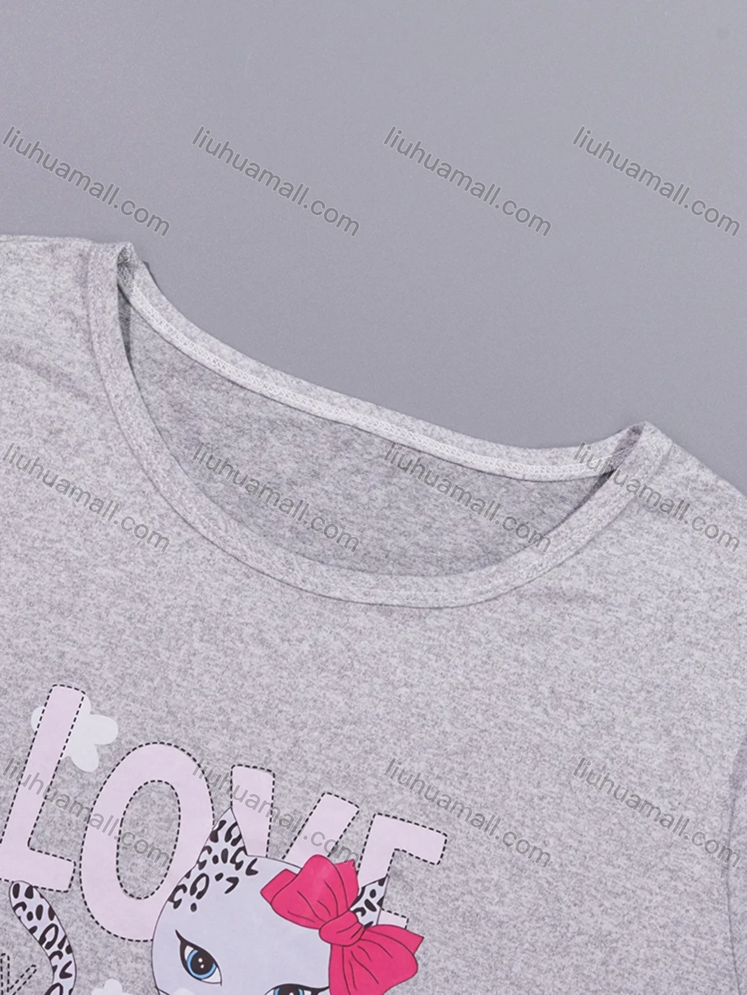 Wholesale Women's Milk Silk Cartoon Letter Print Short Sleeve Crew Neck Curved Hem Lounge Short Nightdress DM1303-07# - Liuhuamall