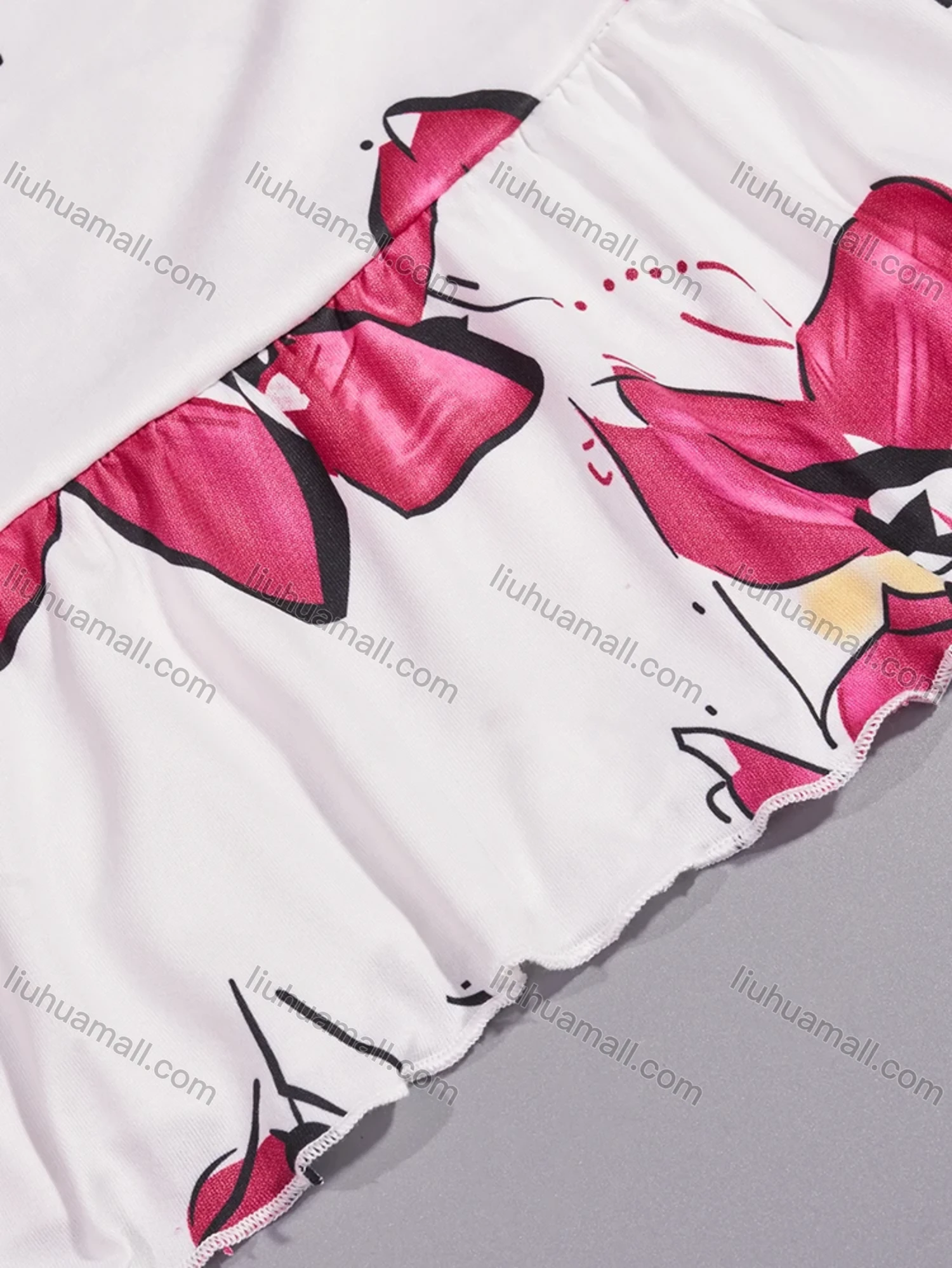 Wholesale Women's Comfy Milk Silk Floral Print Ruffle Trim Short Sleeve Crew Neck Lounge Midi Nightdress DM1301-08# - Liuhuamall