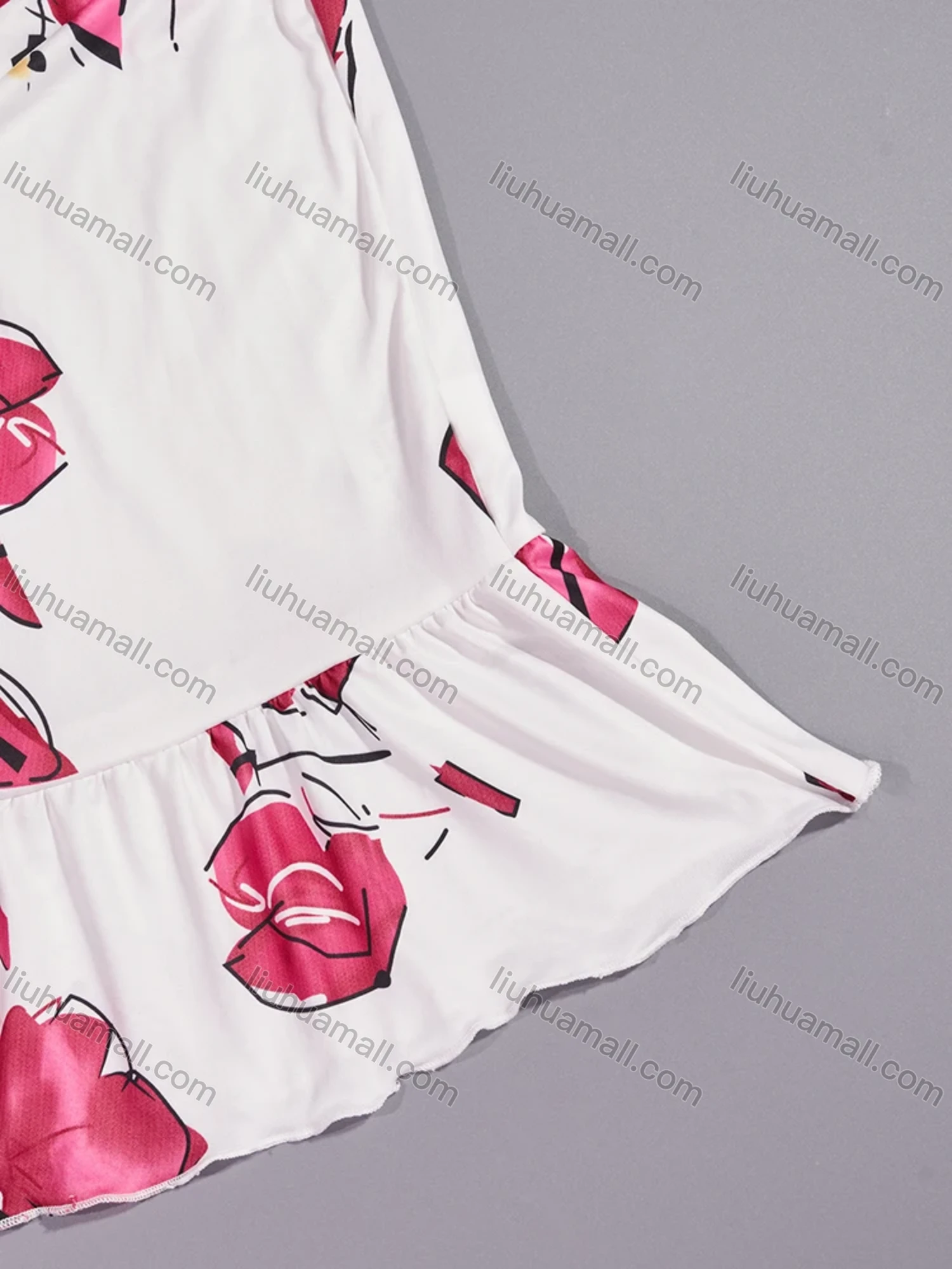 Wholesale Women's Comfy Milk Silk Floral Print Ruffle Trim Short Sleeve Crew Neck Lounge Midi Nightdress DM1301-08# - Liuhuamall