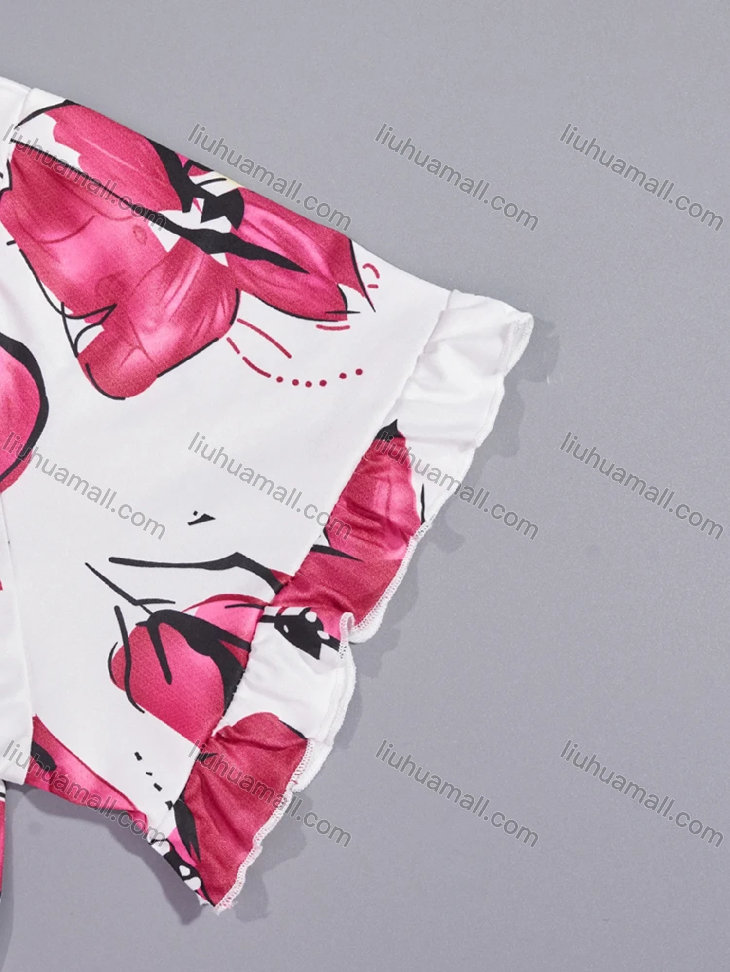 Wholesale Women's Comfy Milk Silk Floral Print Ruffle Trim Short Sleeve Crew Neck Lounge Midi Nightdress DM1301-08# - Liuhuamall