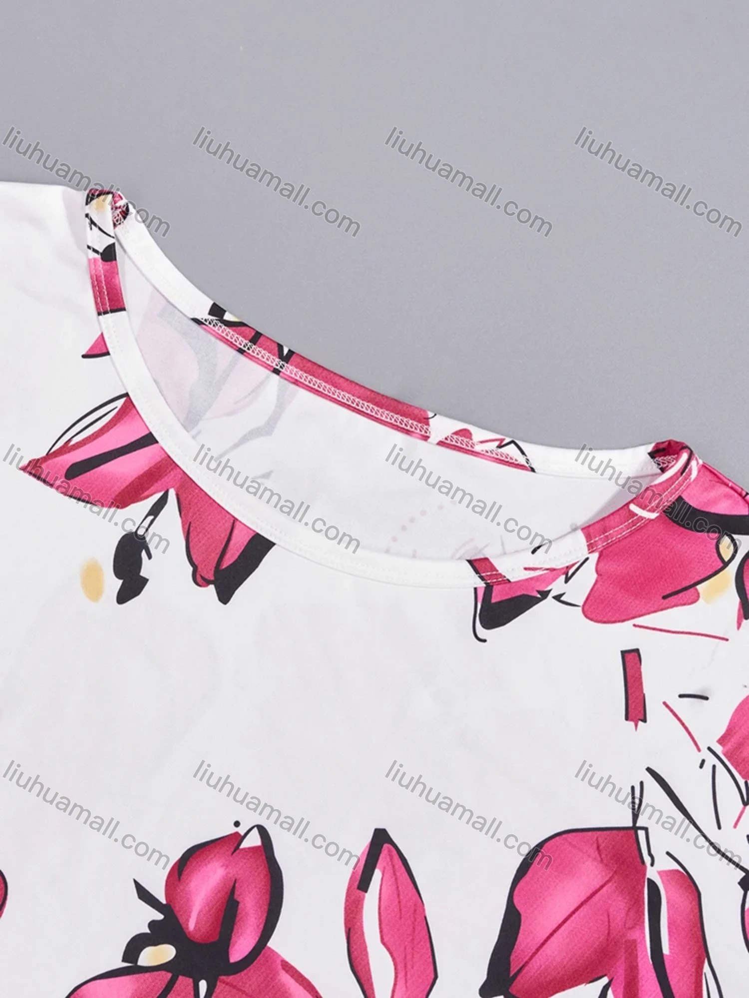 Wholesale Women's Comfy Milk Silk Floral Print Ruffle Trim Short Sleeve Crew Neck Lounge Midi Nightdress DM1301-08# - Liuhuamall