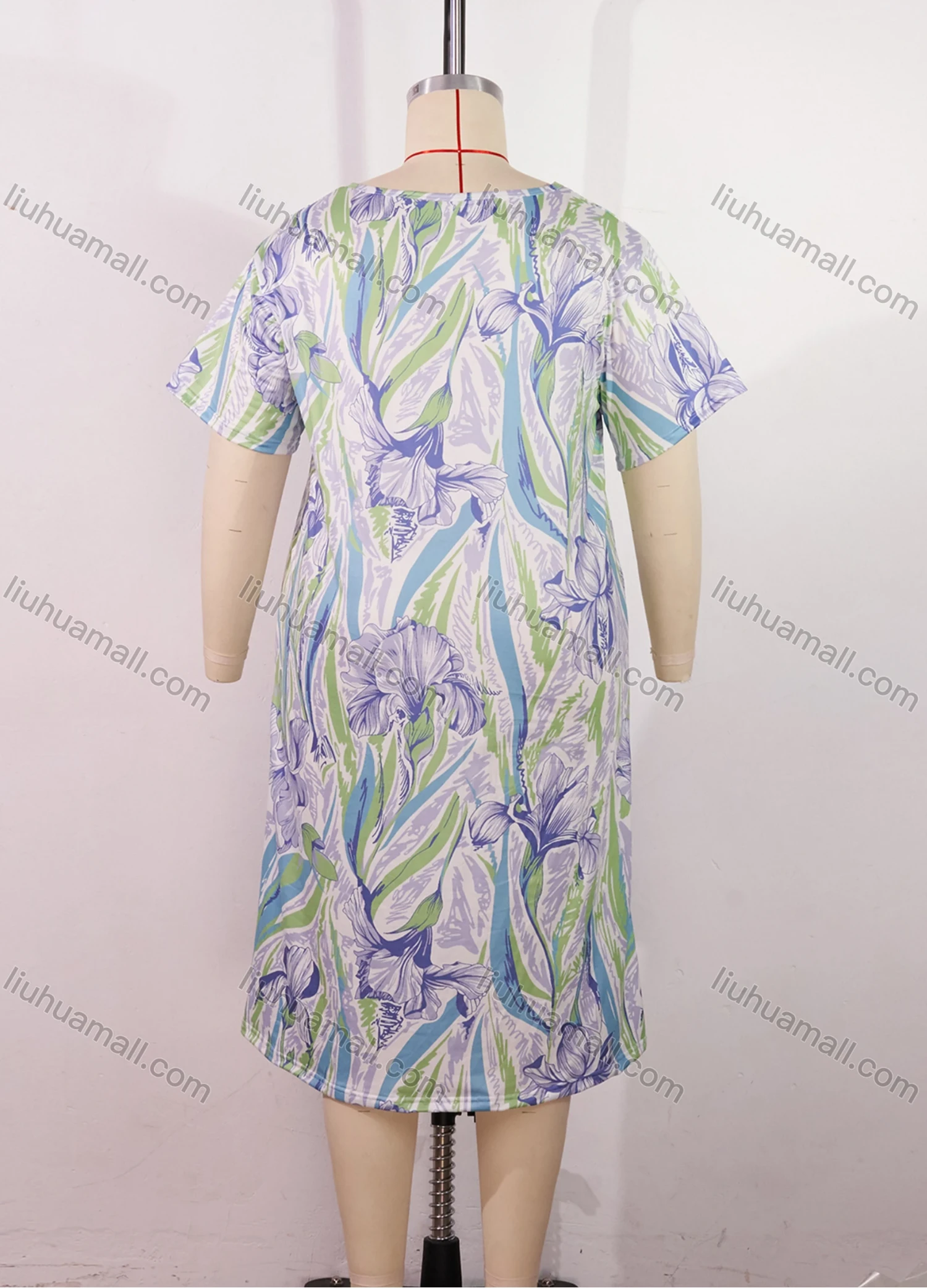 Wholesale Women's Comfy Milk Silk Floral Print Short Sleeve Crew Neck Lounge Midi Nightdress DM1305-18# - Liuhuamall