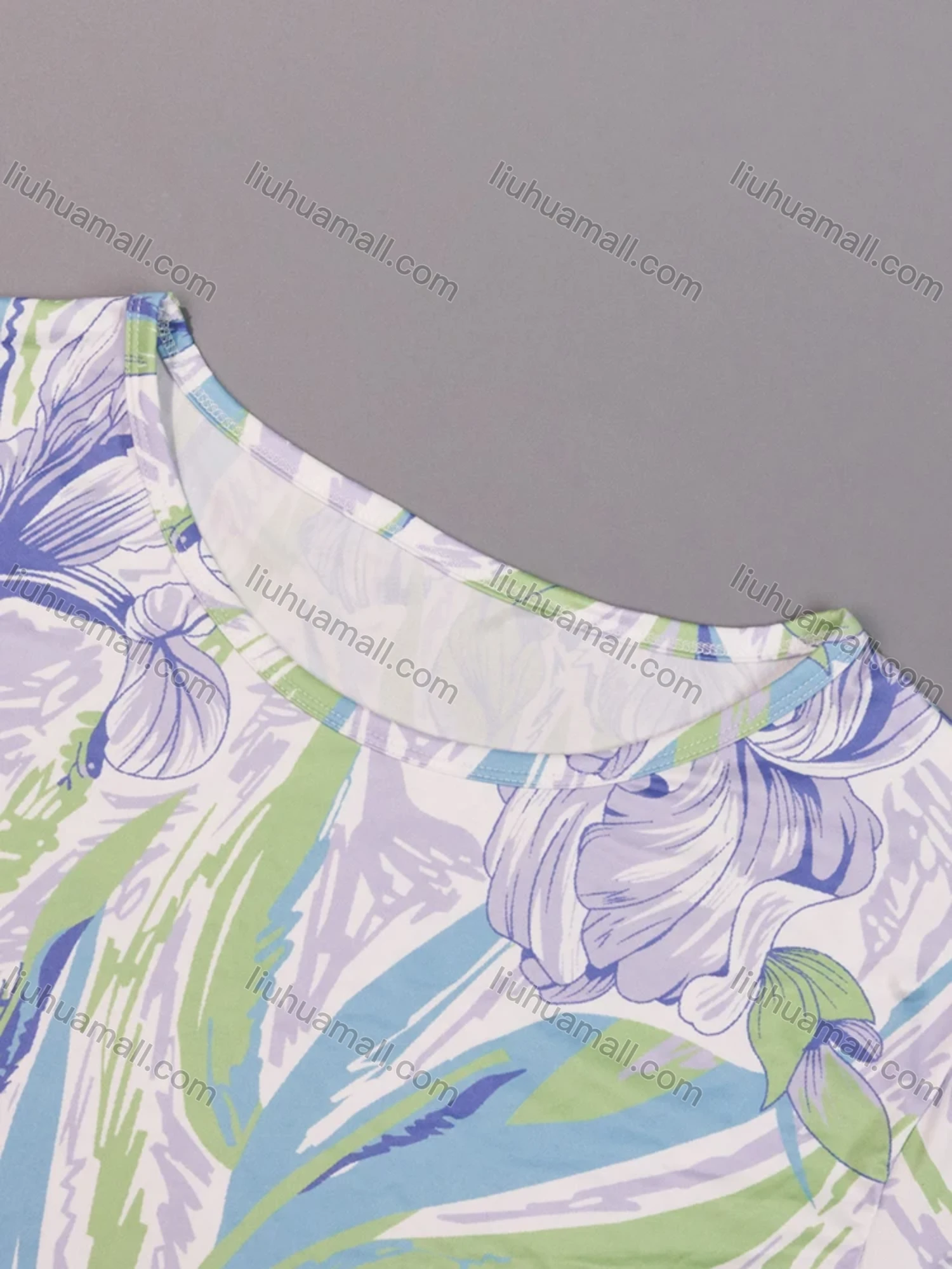 Wholesale Women's Comfy Milk Silk Floral Print Short Sleeve Crew Neck Lounge Midi Nightdress DM1305-18# - Liuhuamall