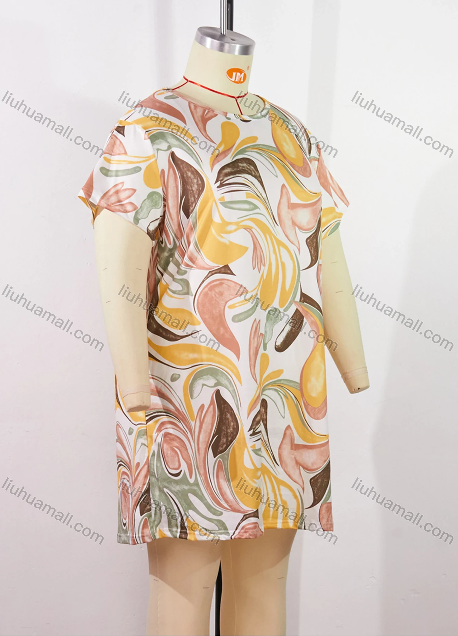 Wholesale Women's Comfy Milk Silk Abstract Print Short Sleeve Crew Neck Lounge Short Nightdress DM1308-07# - Liuhuamall