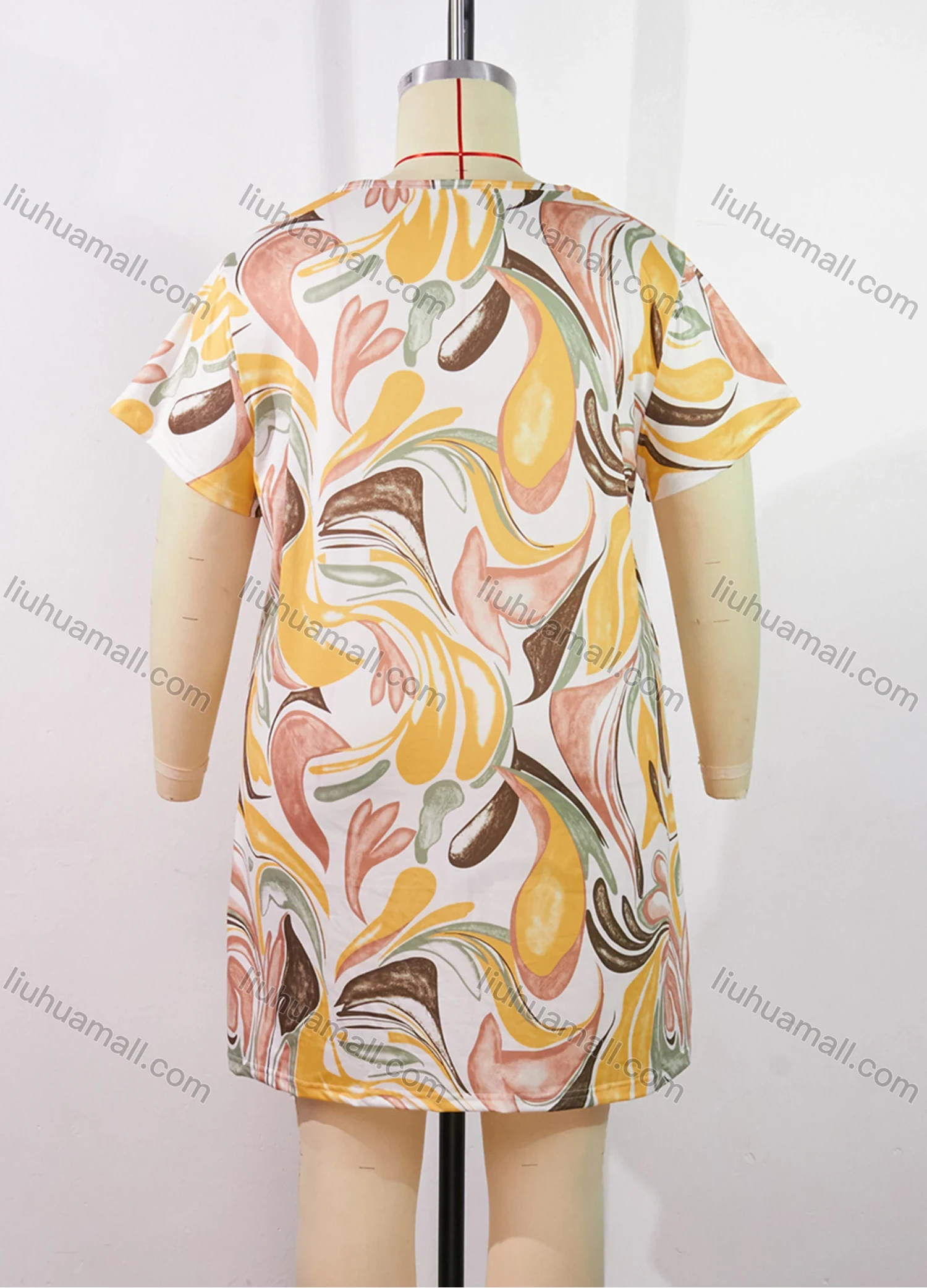 Wholesale Women's Comfy Milk Silk Abstract Print Short Sleeve Crew Neck Lounge Short Nightdress DM1308-07# - Liuhuamall
